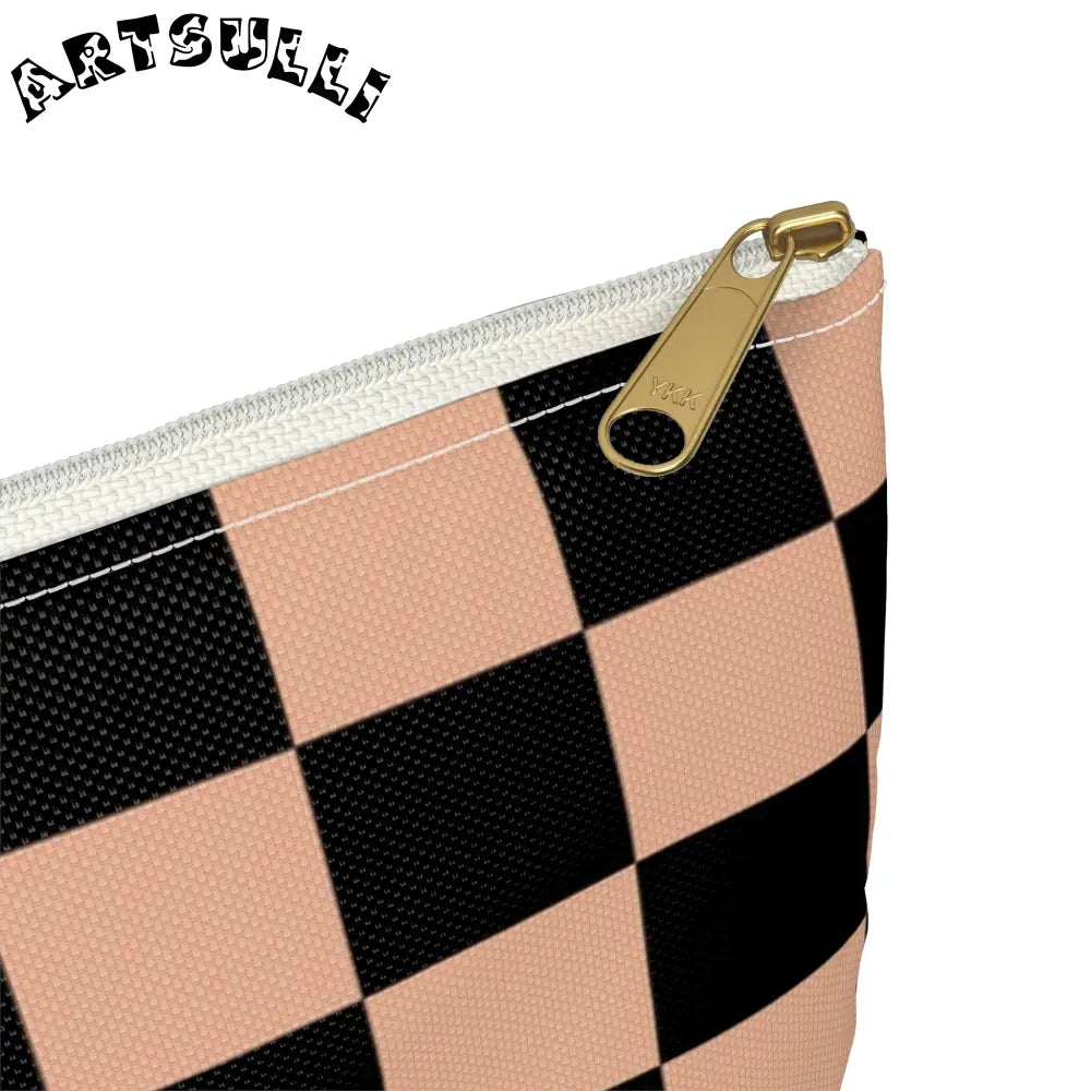 JAKKOUTTHEBXX Checkerboard Soft Orange and Black Accessory Pouch