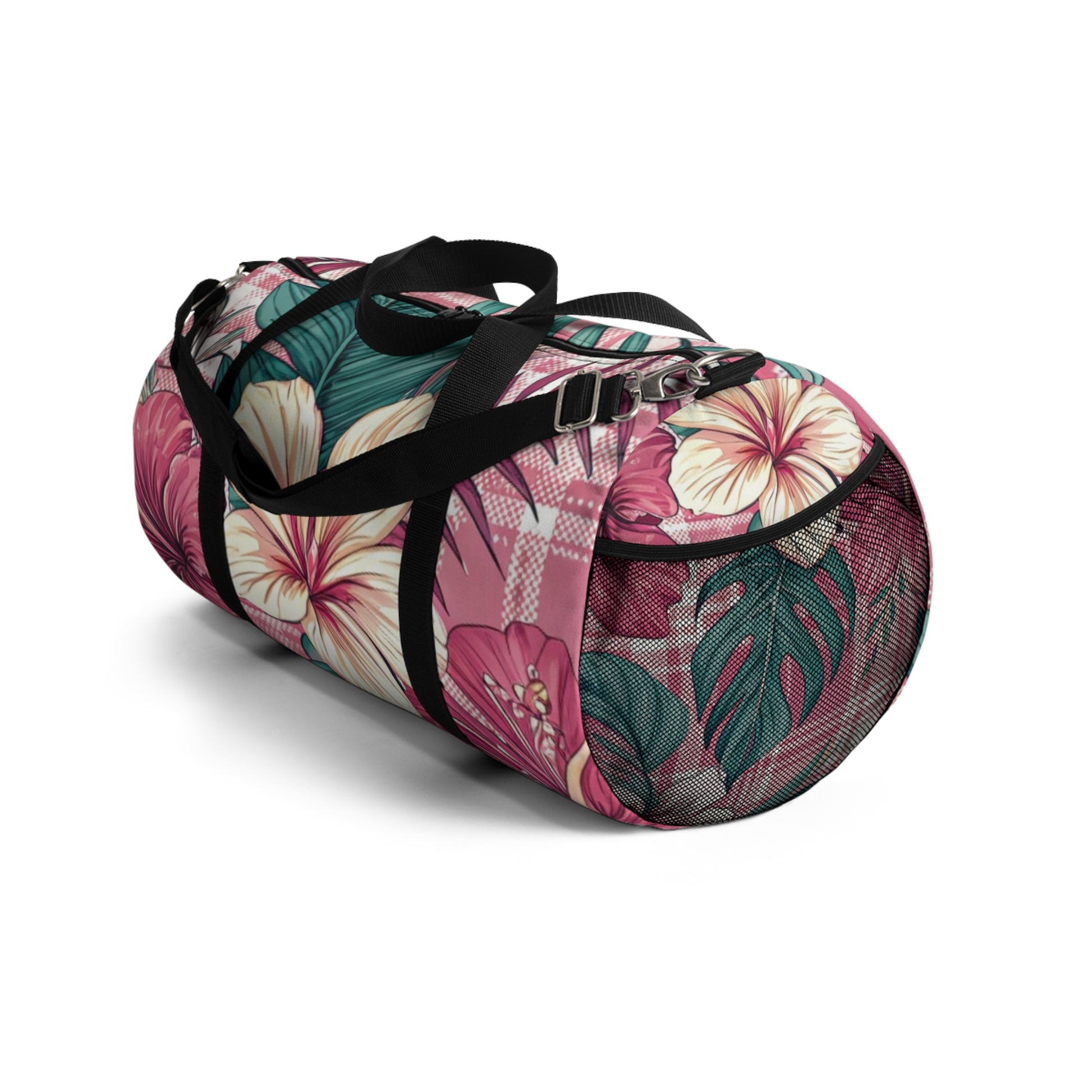 Plaid x Floral Burgundy and Green Duffel Bag, Artsulli - Art is Long, Life is Short, Bags, , , , , , , 