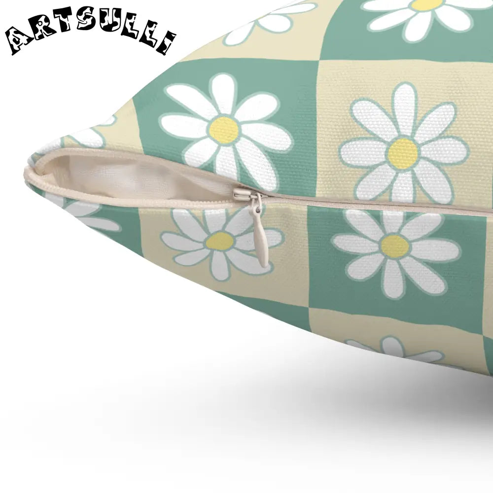 JAKKOUTTHEBXX Retro Daisy Checkerboard Green and Tan Spun Polyester