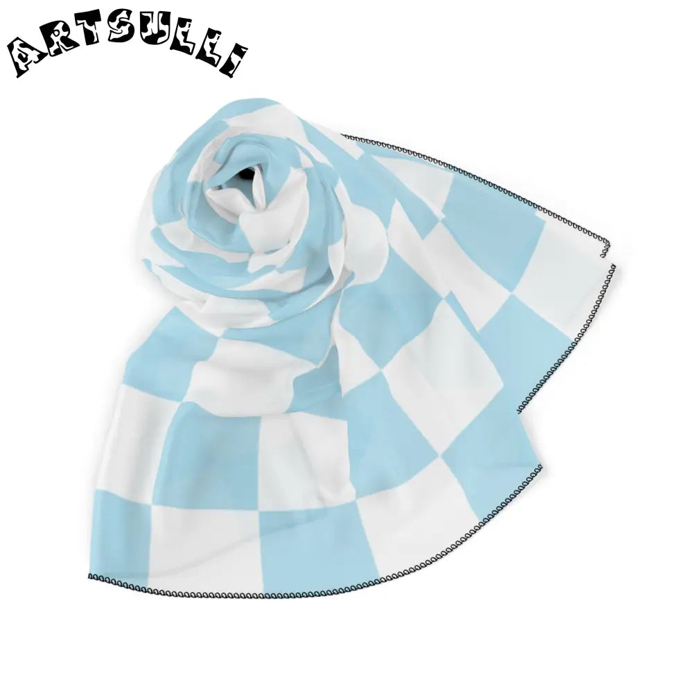 JAKKOUTTHEBXX Checkerboard Sky Blue Poly Scarf JAKKOUTTHEBXX