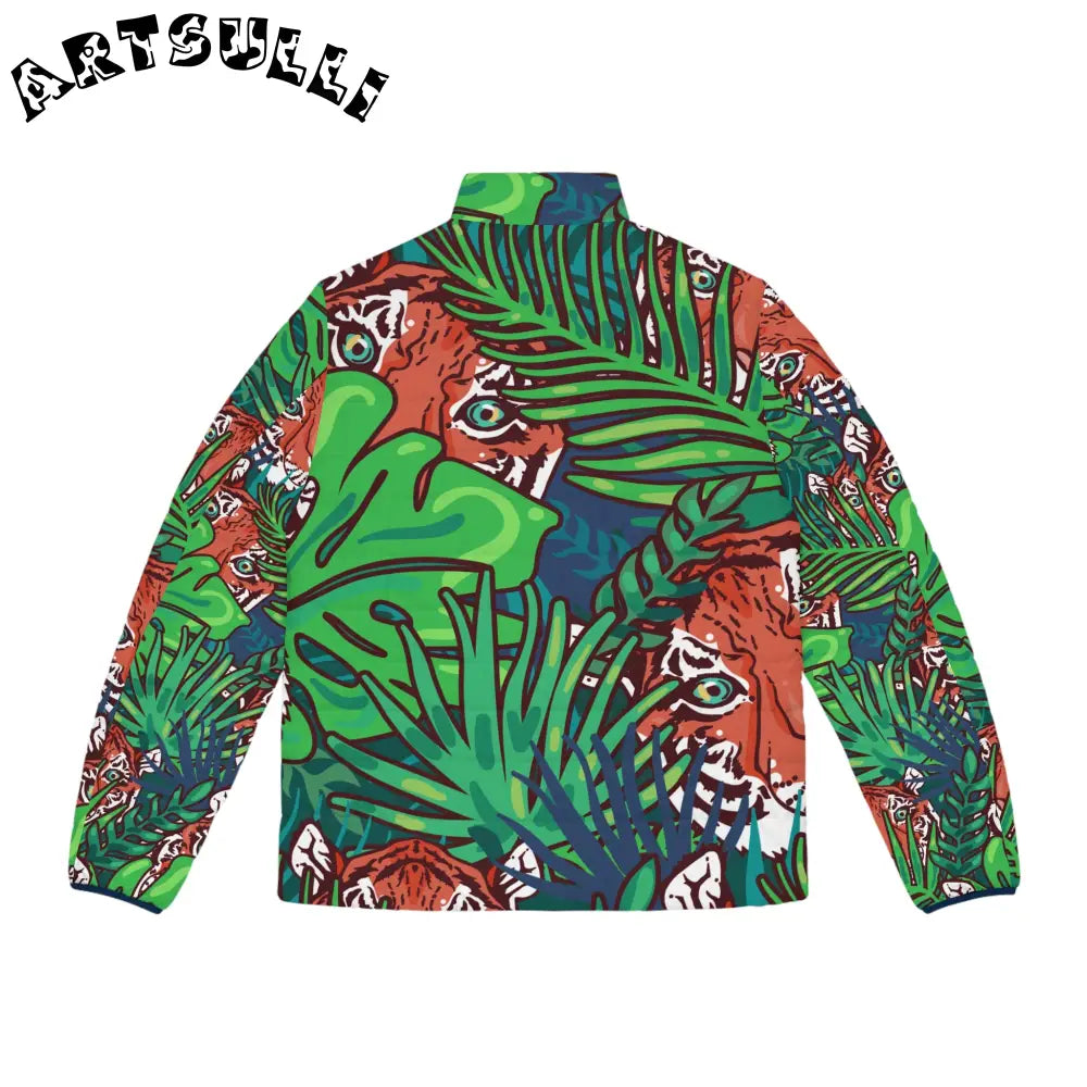 JAKKOUTTHEBXX Tropical Jungle Tigers Blue and Green Men’s Puffer