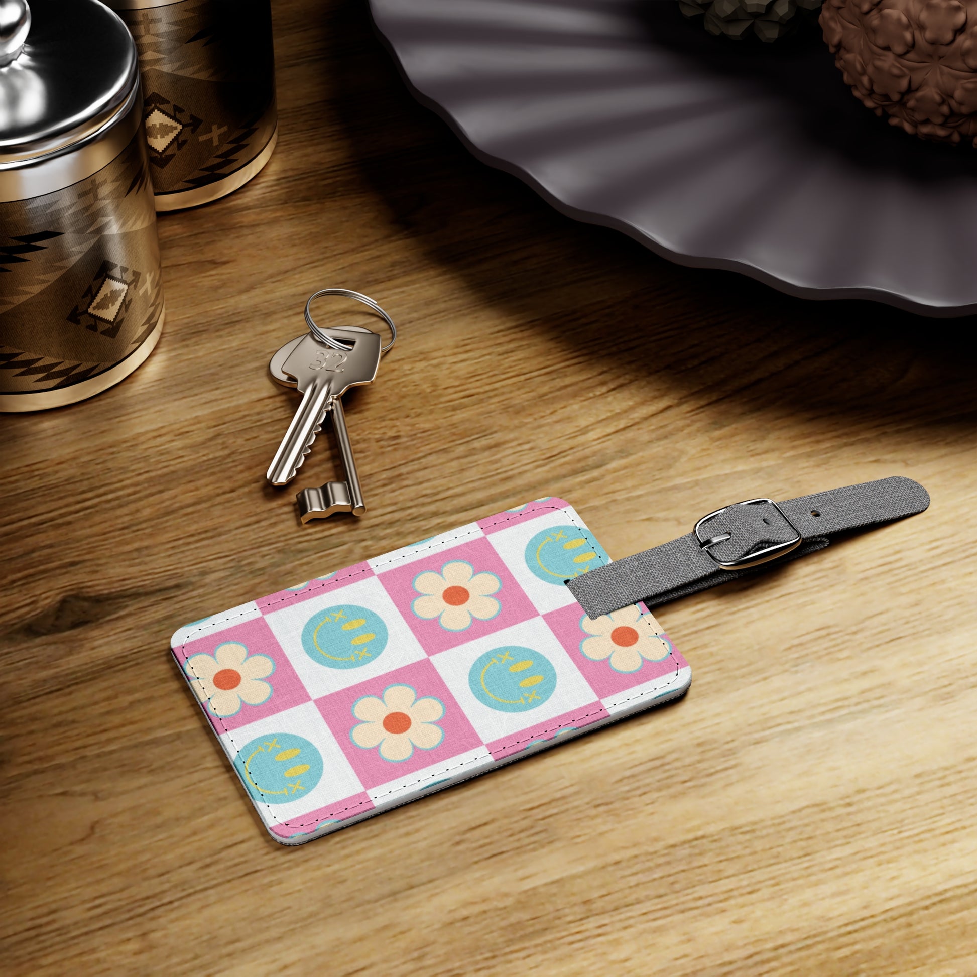 Madotsukis Grin Bloom Saffiano Polyester Luggage Tag, Rectangle, Artsulli - Art is Long, Life is Short, Accessories, , , , , , , 
