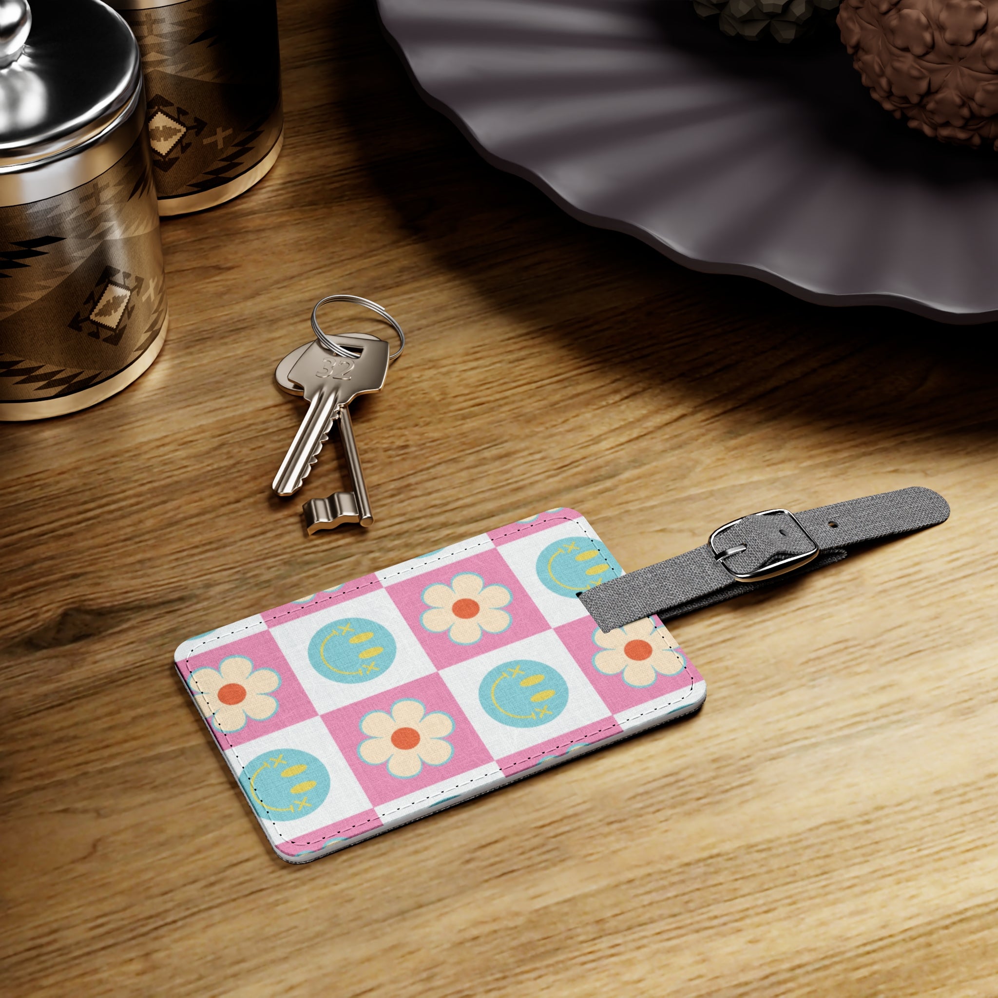 Madotsukis Grin Bloom Saffiano Polyester Luggage Tag, Rectangle, Artsulli - Art is Long, Life is Short, Accessories, , , , , , , 