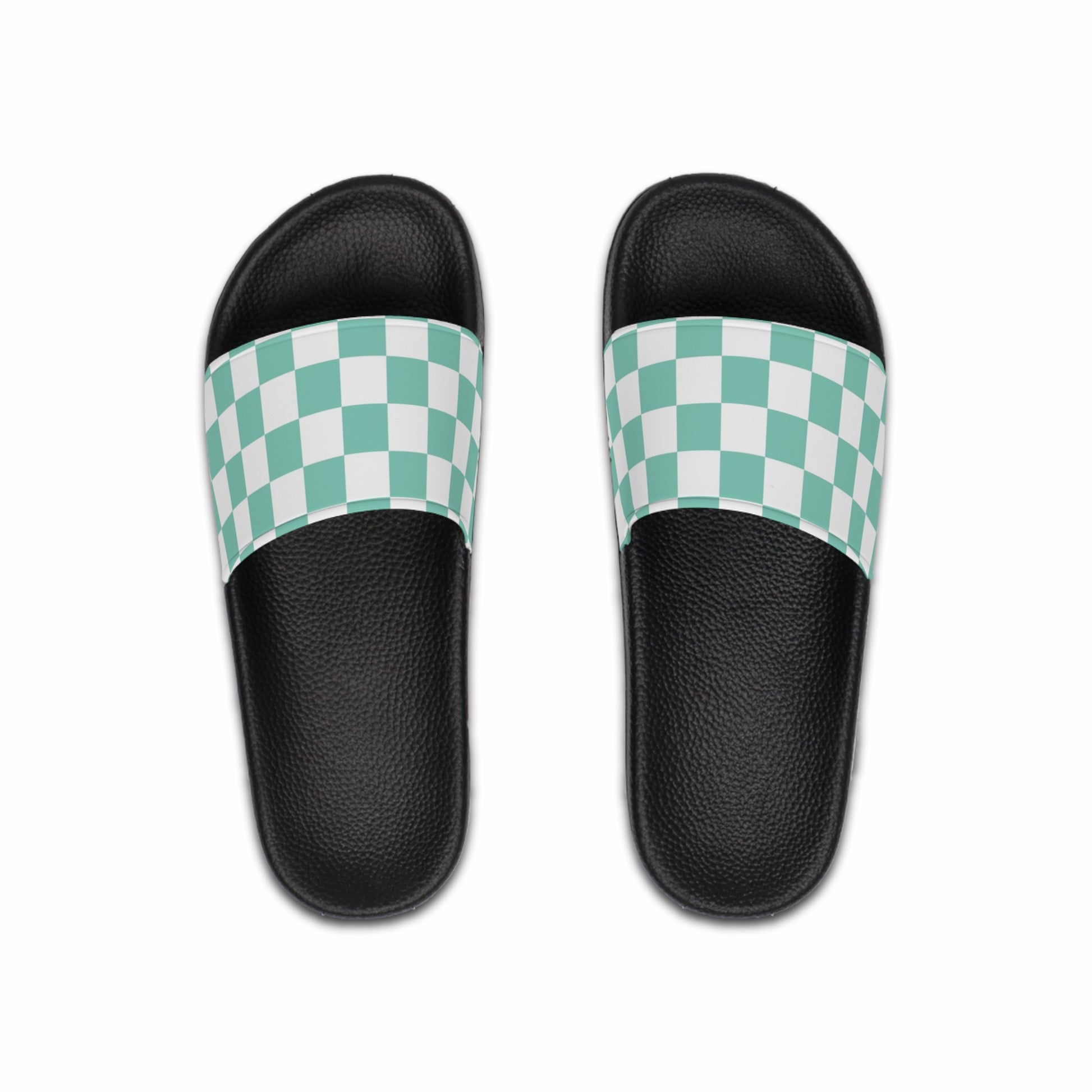 Checkerboard Light Green  Men's Slide Sandals, Artsulli - Art is Long, Life is Short, Shoes, Color, Black sole, Size, US 6, , , 20629136998648362537