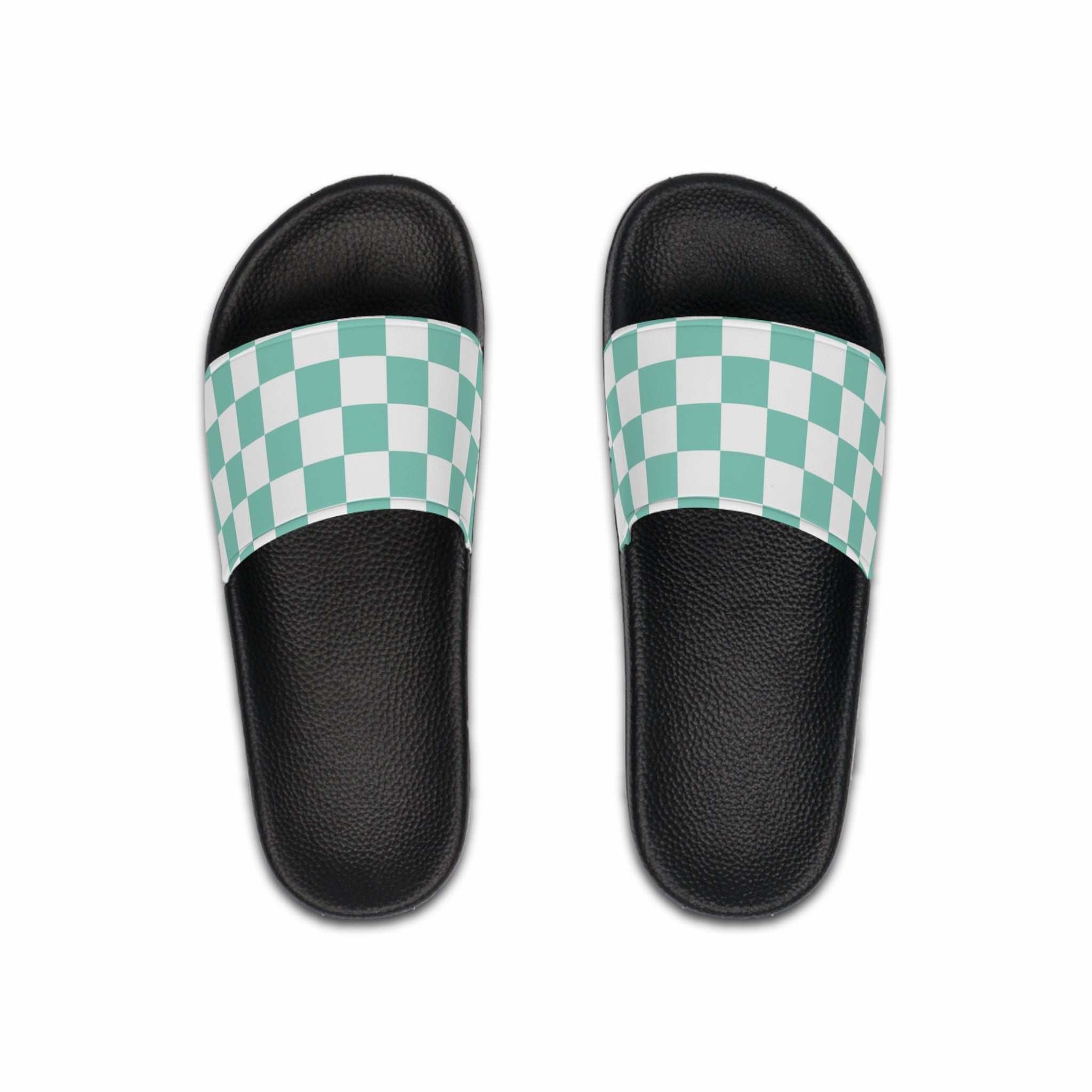 Checkerboard Light Green  Men's Slide Sandals, Artsulli - Art is Long, Life is Short, Shoes, Color, Black sole, Size, US 6, , , 20629136998648362537