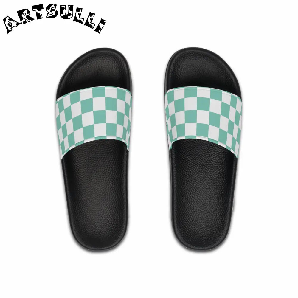 JAKKOUTTHEBXX Checkerboard Light Green Men’s Slide Sandals