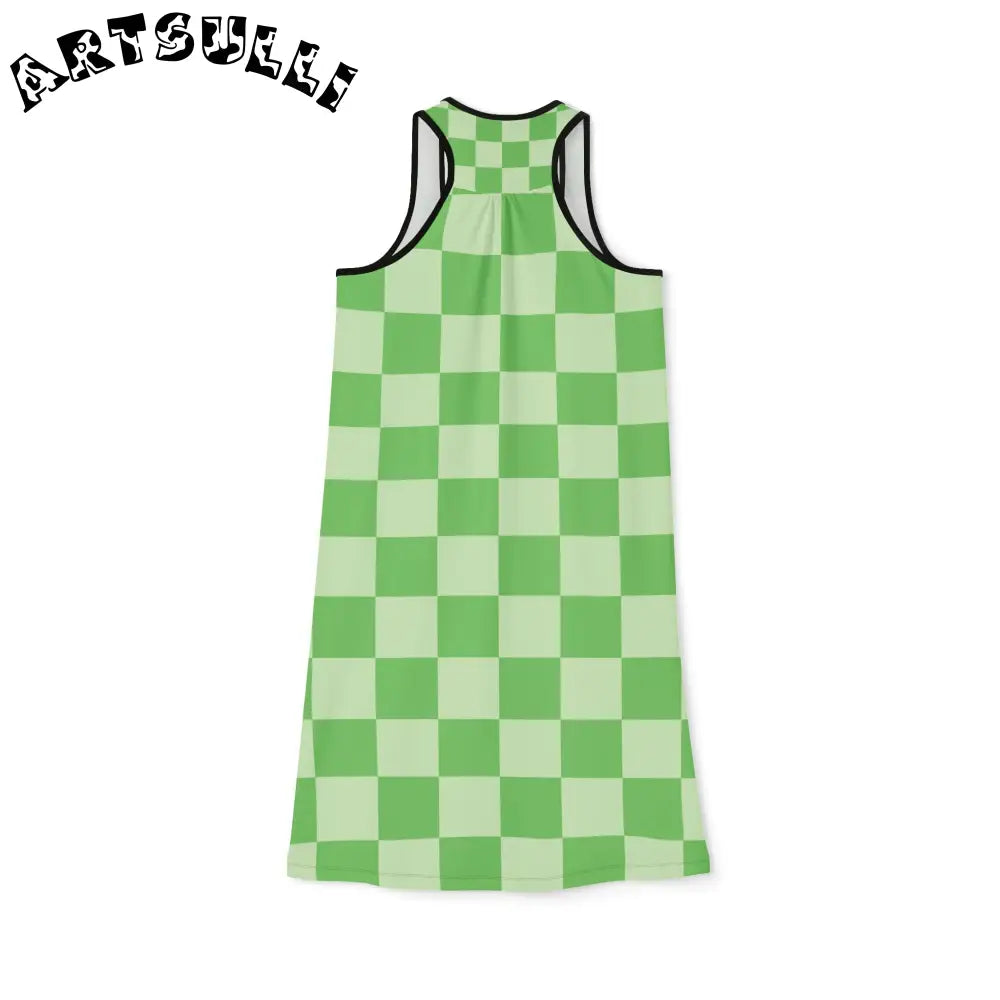 JAKKOUTTHEBXX Checkerboard Green Women’s Racerback Dress (AOP)