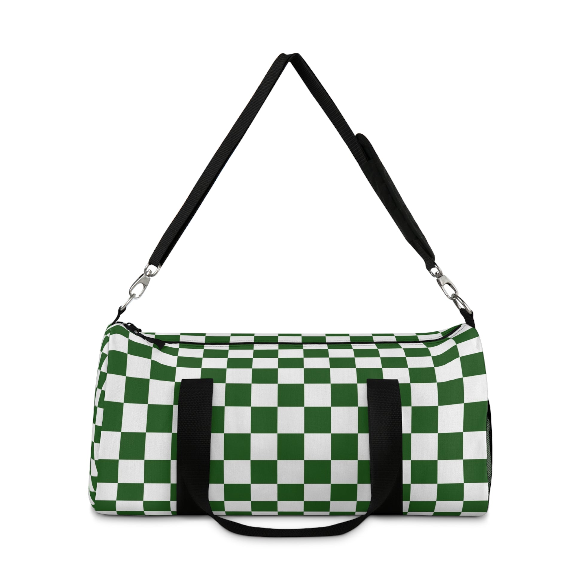 Checkerboard II White and Dark Green Duffel Bag, Artsulli - Art is Long, Life is Short, Bags, , , , , , , 