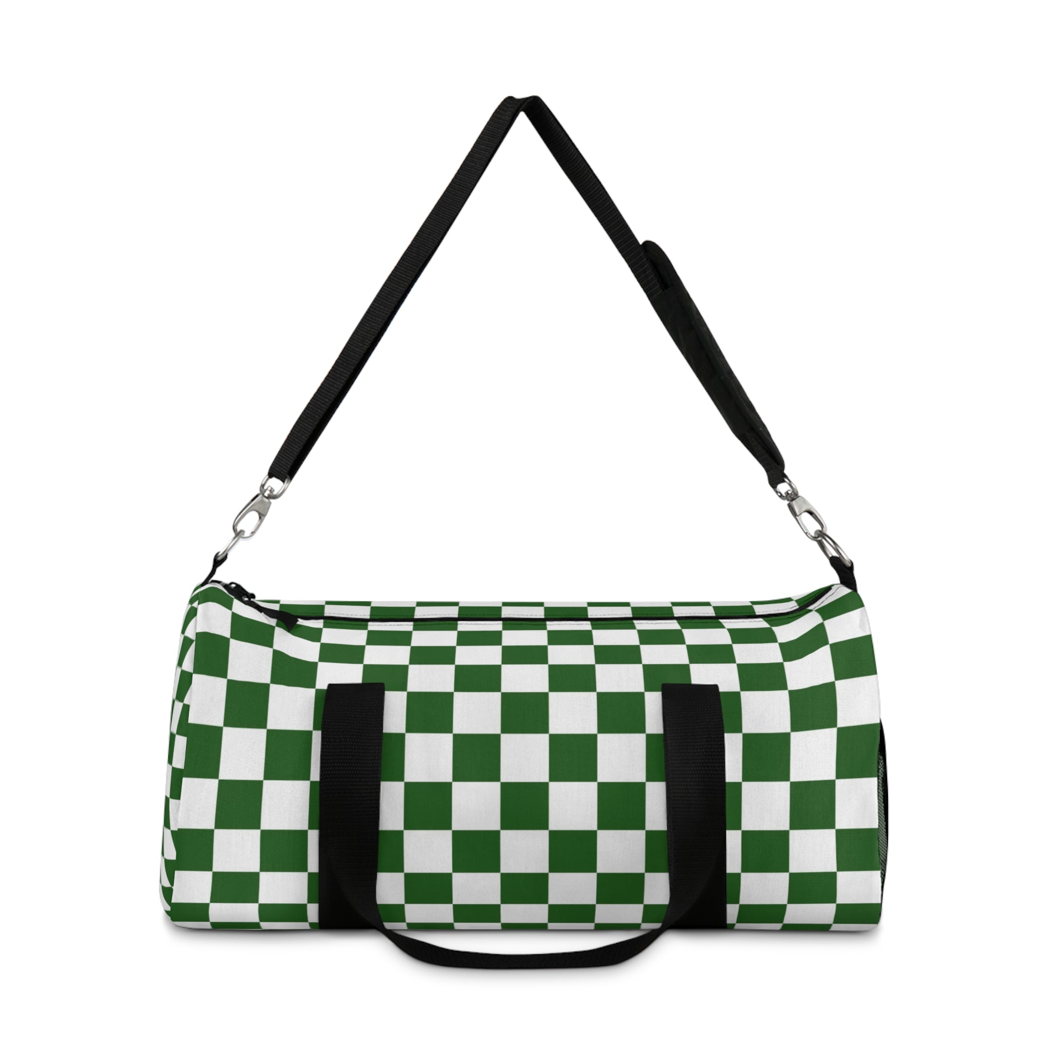 Checkerboard II White and Dark Green Duffel Bag, Artsulli - Art is Long, Life is Short, Bags, , , , , , , 