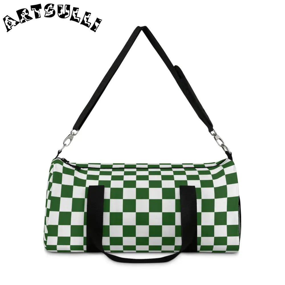 JAKKOUTTHEBXX Checkerboard II White and Dark Green Duffel Bag