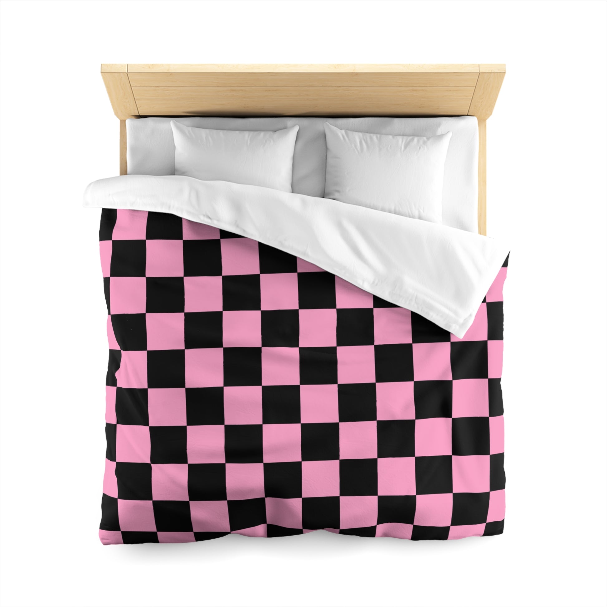 Checkerboard Black and Pink Microfiber Duvet Cover, Artsulli - Art is Long, Life is Short, Home Decor, , , , , , , 