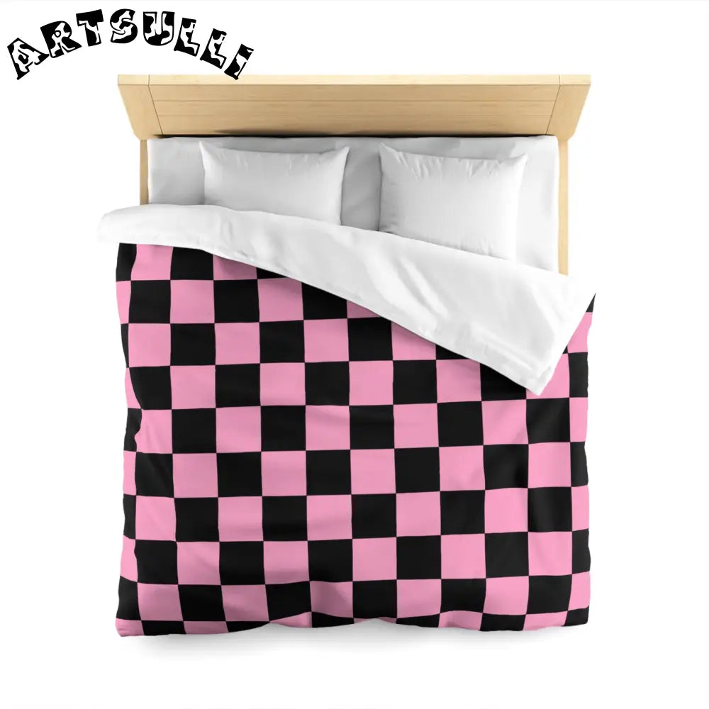 JAKKOUTTHEBXX Checkerboard Black and Pink Microfiber Duvet Cover