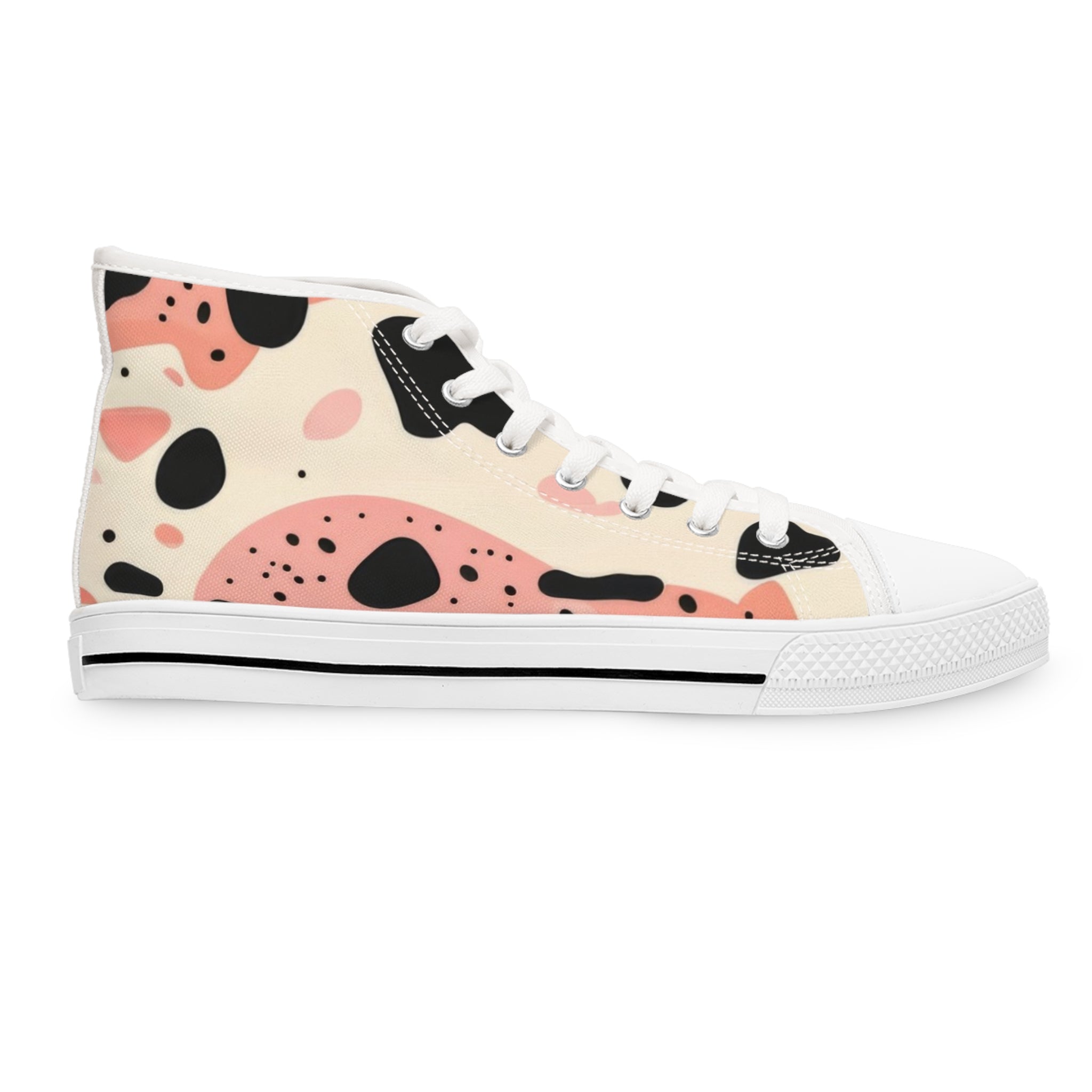 Organic Cow Print Cream and Pink Women's High Top Sneakers, Artsulli - Art is Long, Life is Short, Shoes, , , , , , , 