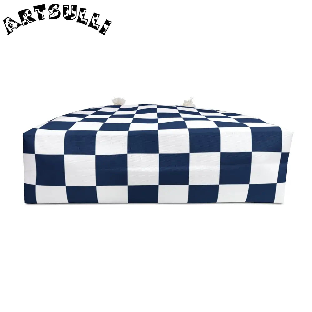 JAKKOUTTHEBXX Checkerboard White and Navy Blue Weekender Bag