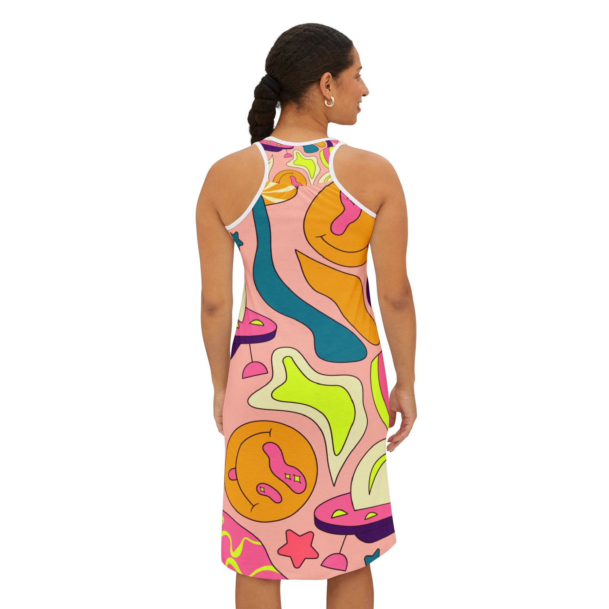 Trippy Spaceships Pink Women's Racerback Dress (AOP), Artsulli - Art is Long, Life is Short, Tank Top, , , , , , , 