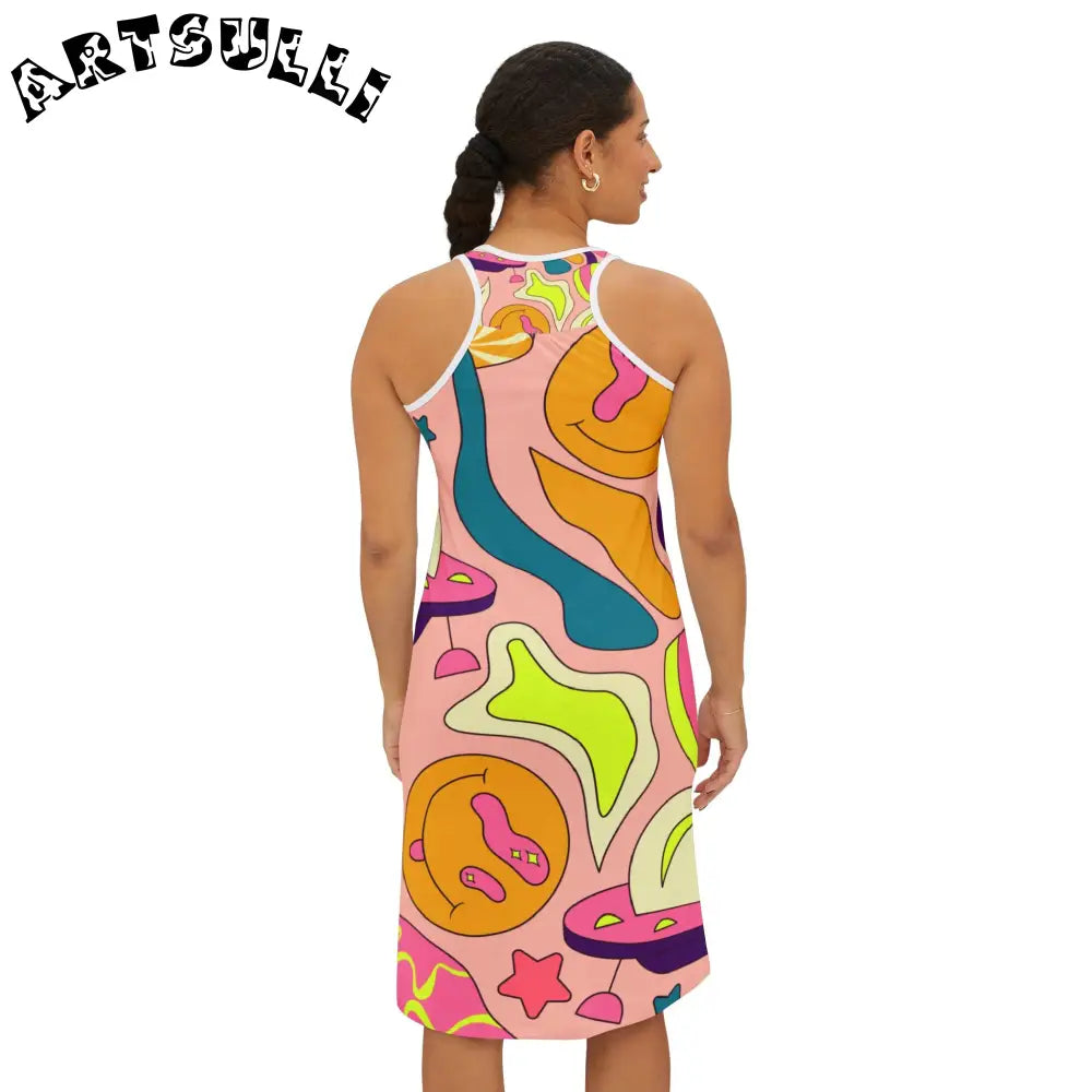 JAKKOUTTHEBXX Trippy Spaceships Pink Women’s Racerback Dress (AOP)