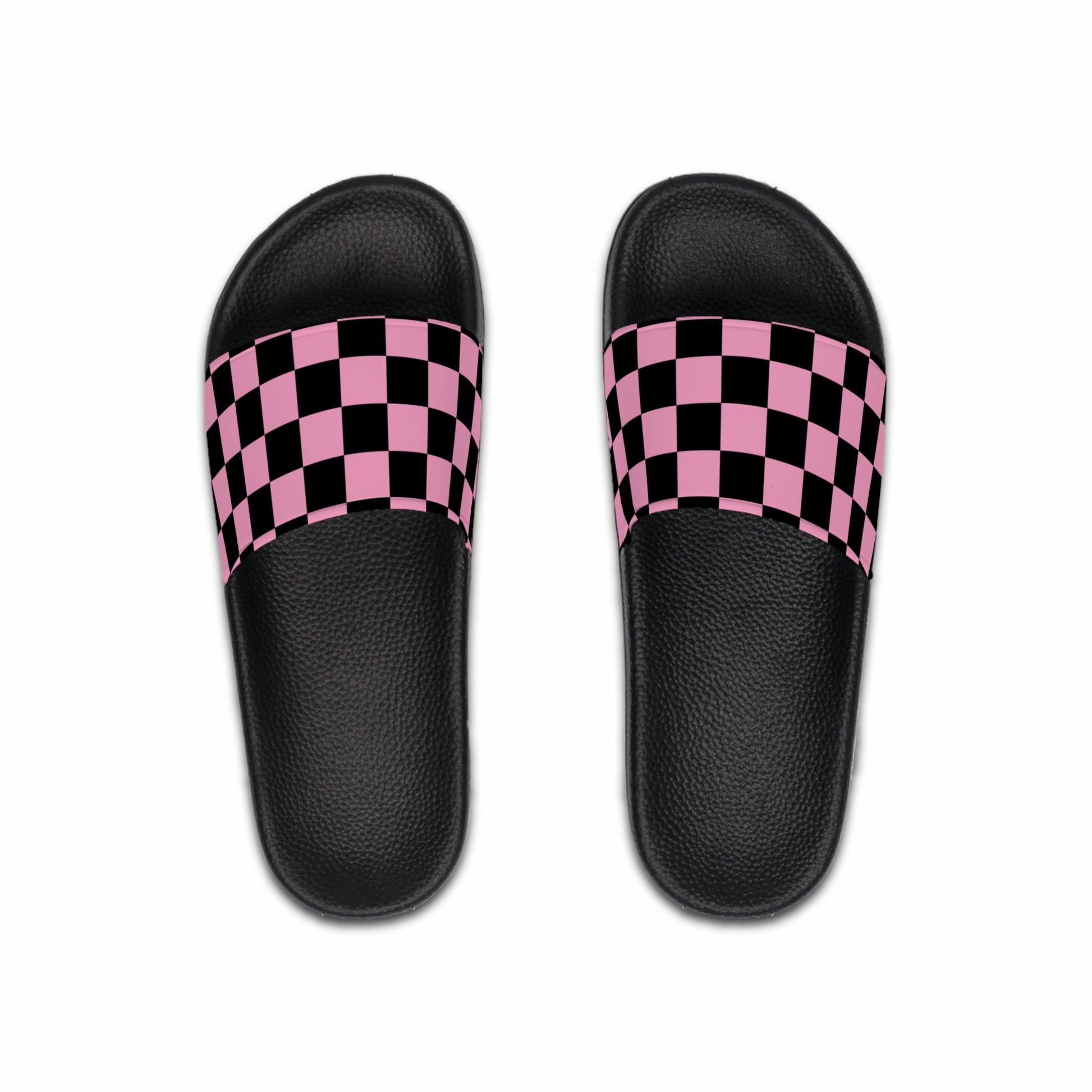 Checkerboard Black and Pink Men's Slide Sandals, Artsulli - Art is Long, Life is Short, Shoes, Color, Black sole, Size, US 6, , , 20269411938148468091