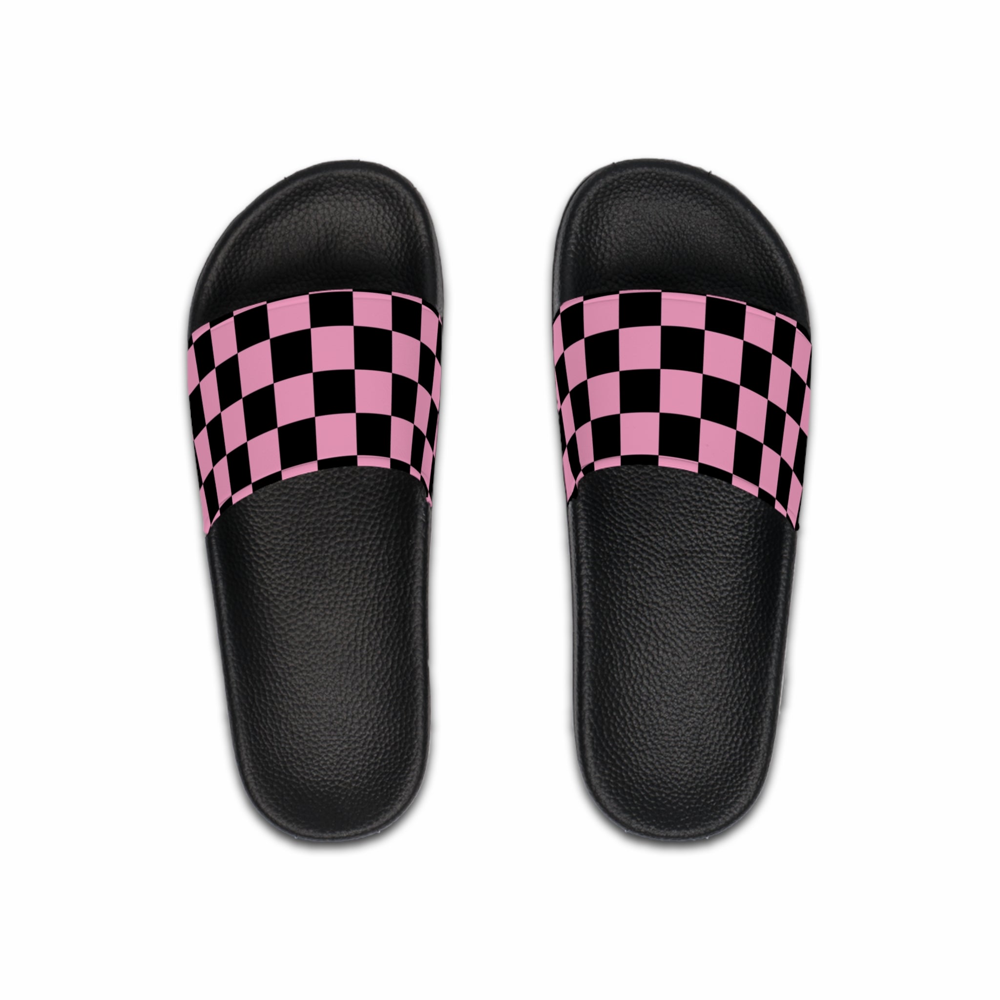 Checkerboard Black and Pink Men's Slide Sandals, Artsulli - Art is Long, Life is Short, Shoes, Color, Black sole, Size, US 6, , , 20269411938148468091