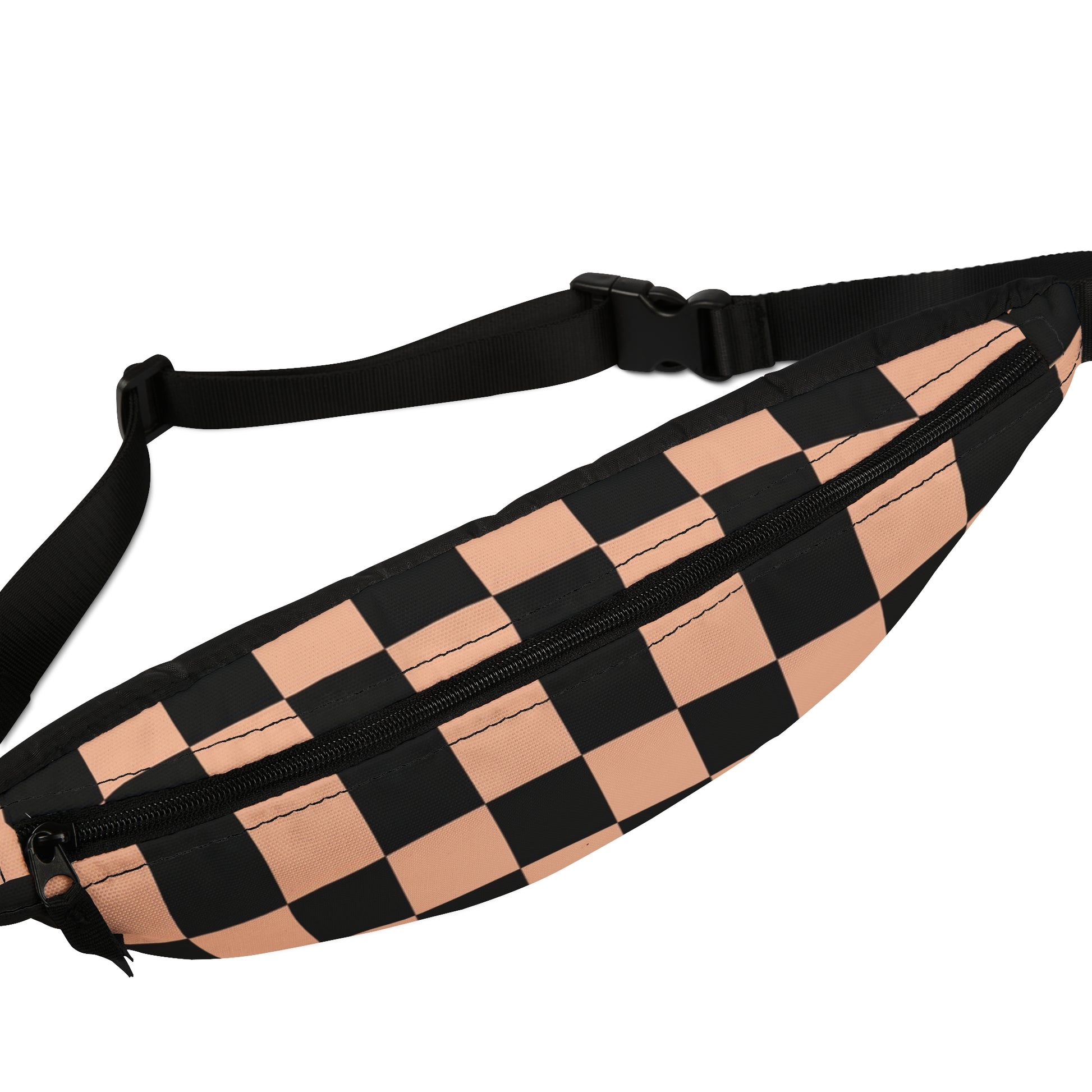 Checkerboard Soft Orange and Black Fanny Pack, Artsulli - Art is Long, Life is Short, Bags, , , , , , , 