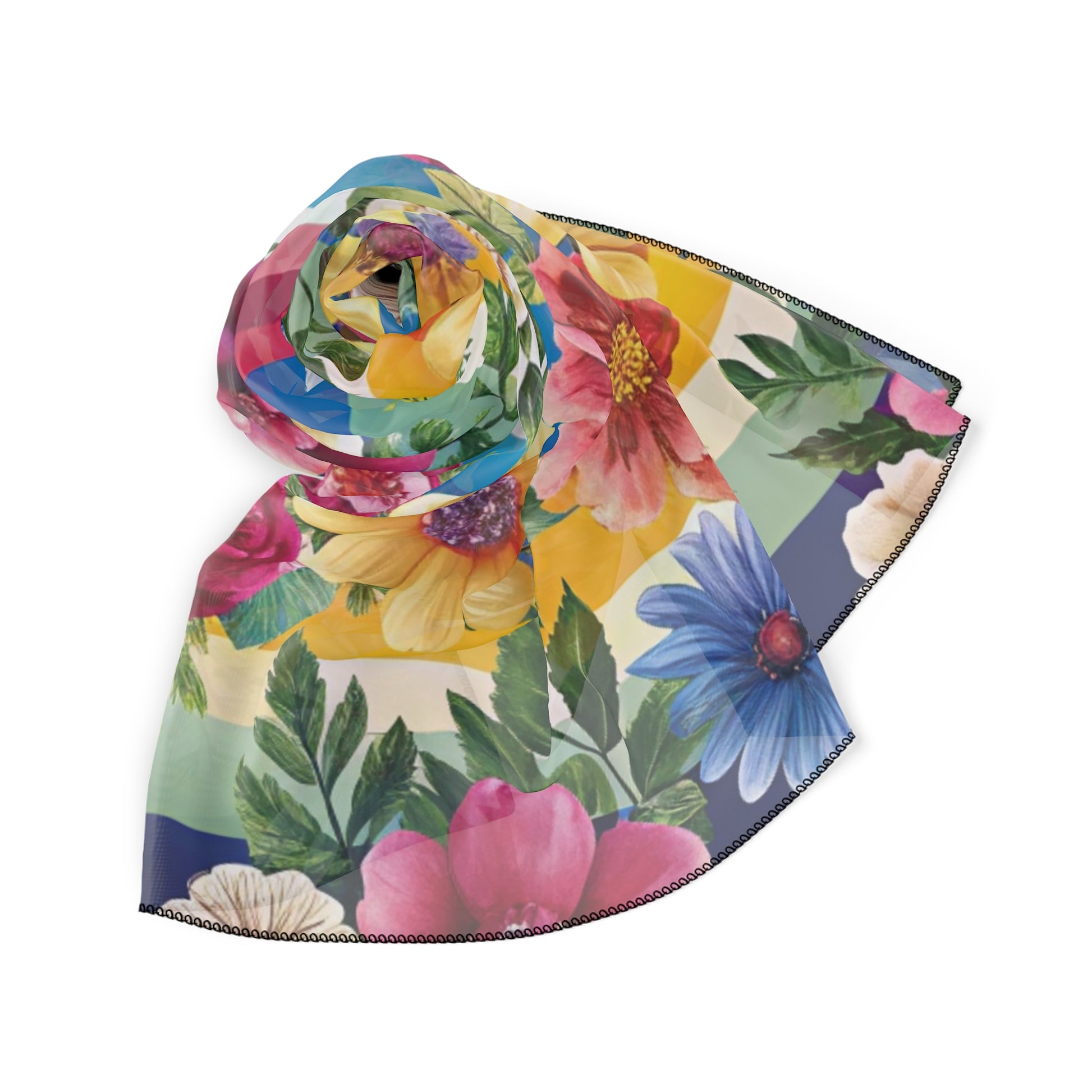 Floral Stripe 4K Poly Scarf, Artsulli - Art is Long, Life is Short, Accessories, , , , , , , 