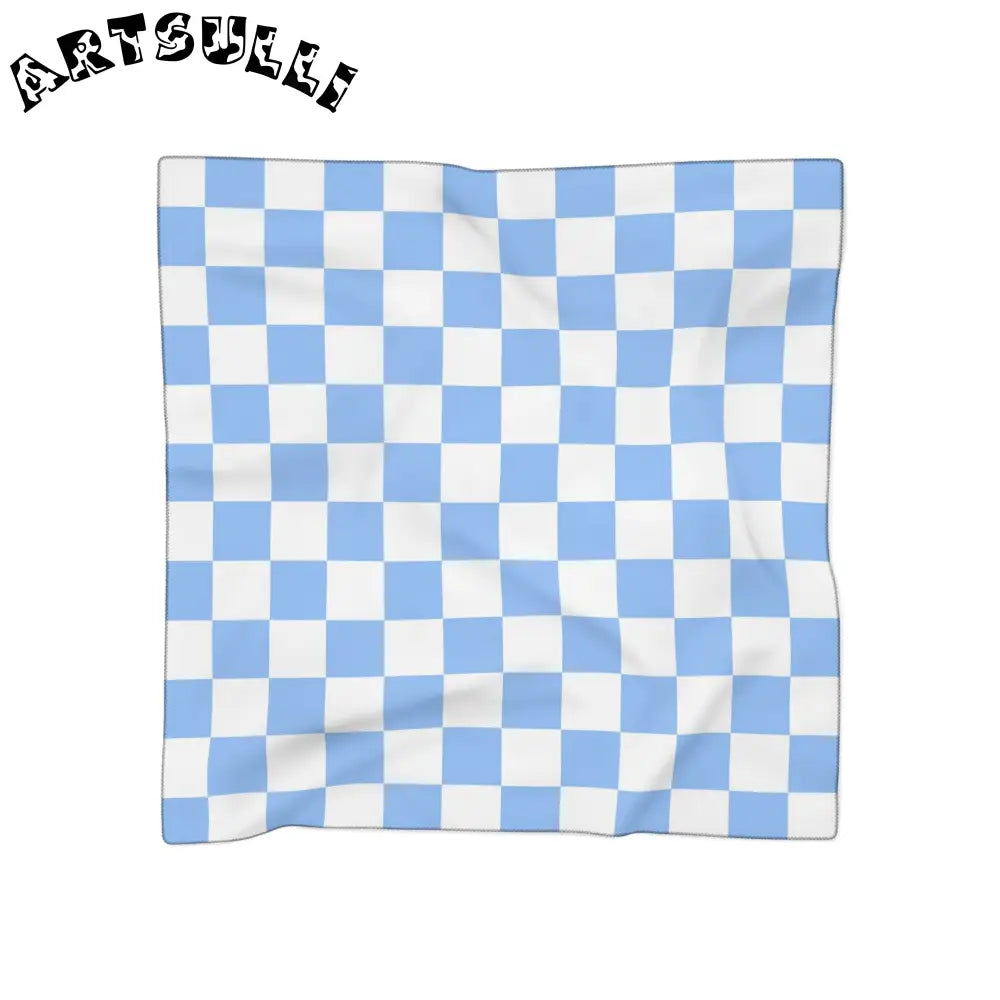 JAKKOUTTHEBXX Checkerboard White and Light Blue Poly Scarf