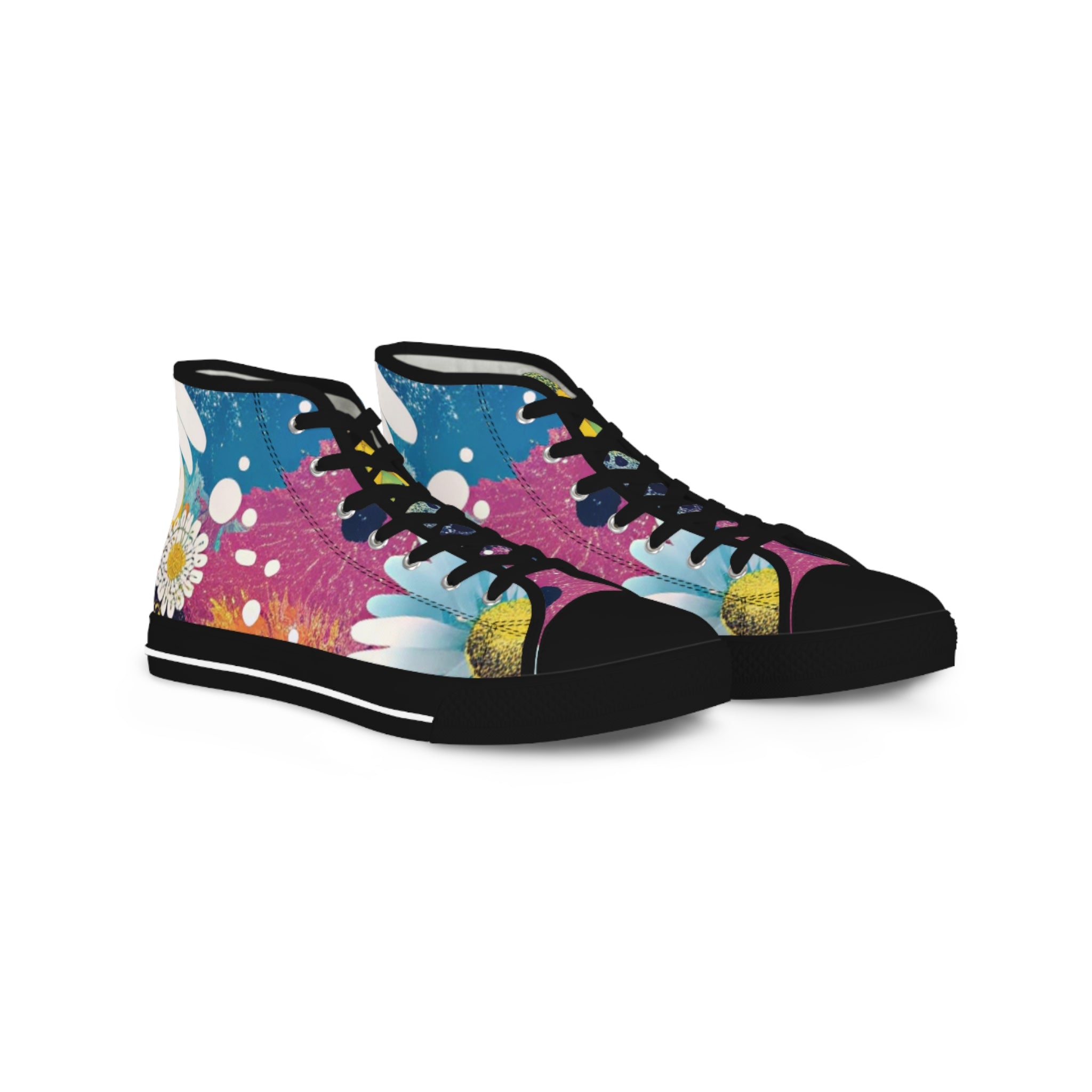 Magical Flower Explosion IV Multi-Color Men's High Top Sneakers, Artsulli - Art is Long, Life is Short, Shoes, Size, US 5, Color, Black sole, , , 77147510923440