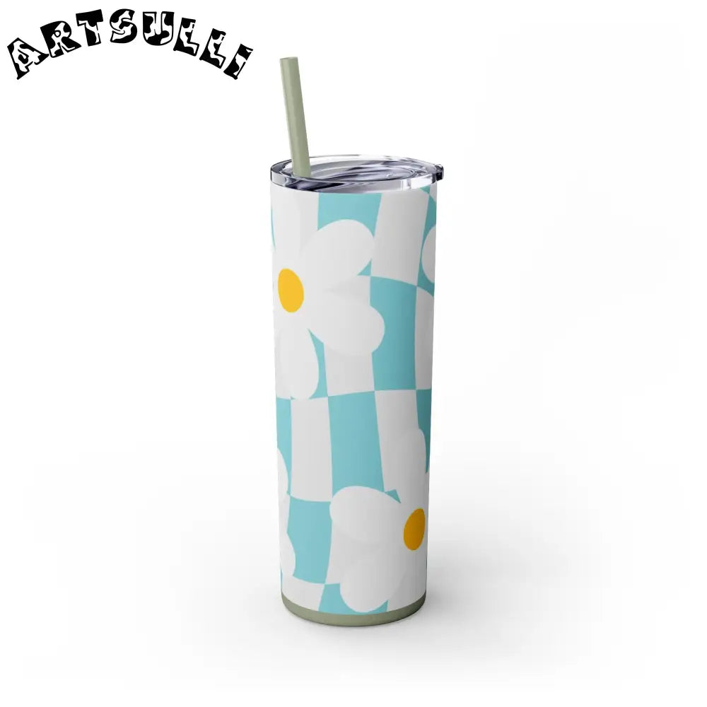 JAKKOUTTHEBXX Trippy Check Garden Skinny Tumbler with Straw 20oz