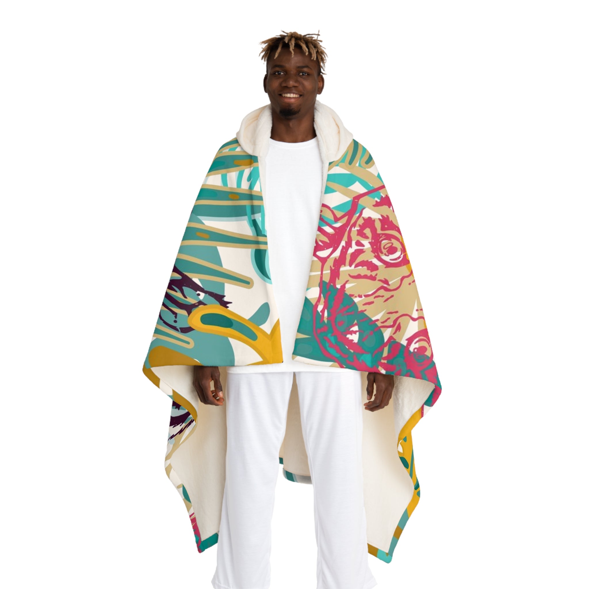 Tropical Jungle Tigers Brown and Green Hooded Sherpa Fleece Blanket, Artsulli - Art is Long, Life is Short, All Over Prints, Size, One size, Color, Cream, , , 14419962651165
