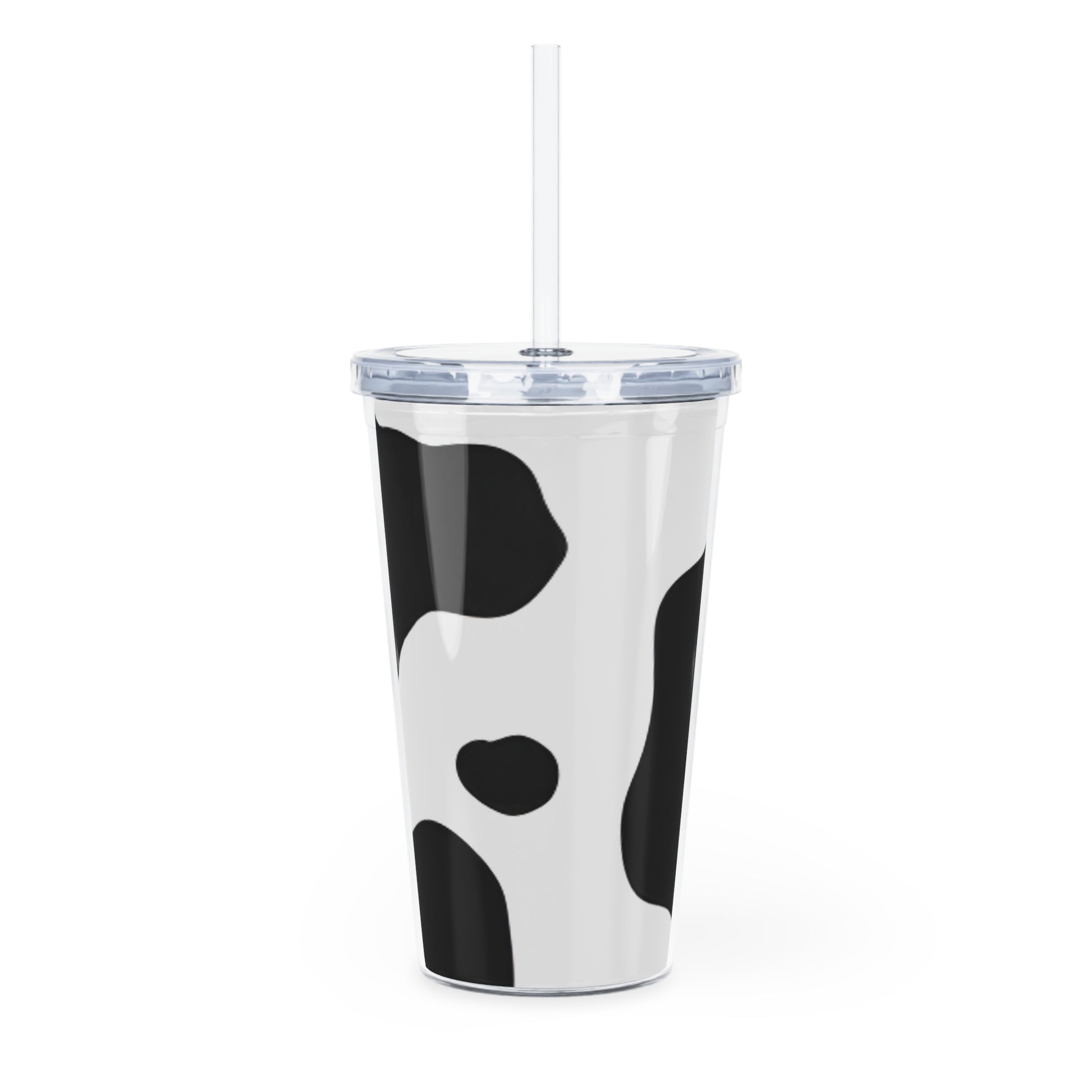 Cow Print Focus Plastic Tumbler with Straw, Artsulli - Art is Long, Life is Short, Mug, , , , , , , 