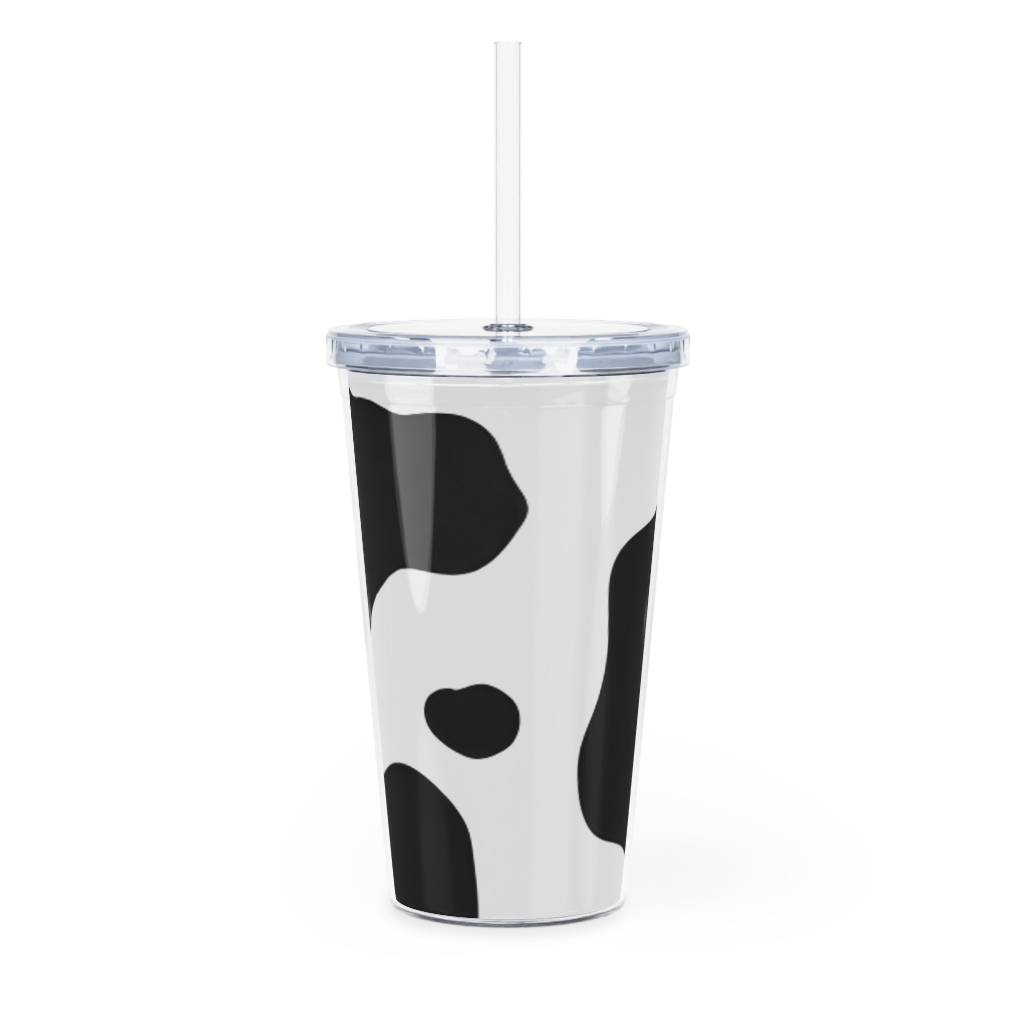 Cow Print Focus Plastic Tumbler with Straw, Artsulli - Art is Long, Life is Short, Mug, , , , , , , 