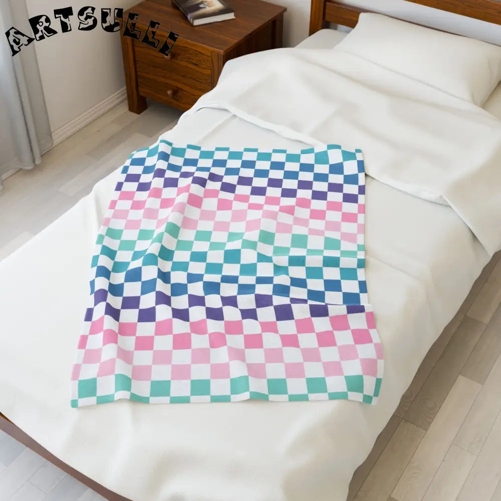 JAKKOUTTHEBXX Vaporwave Rainbow Checkerboard Multi-Color Velveteen