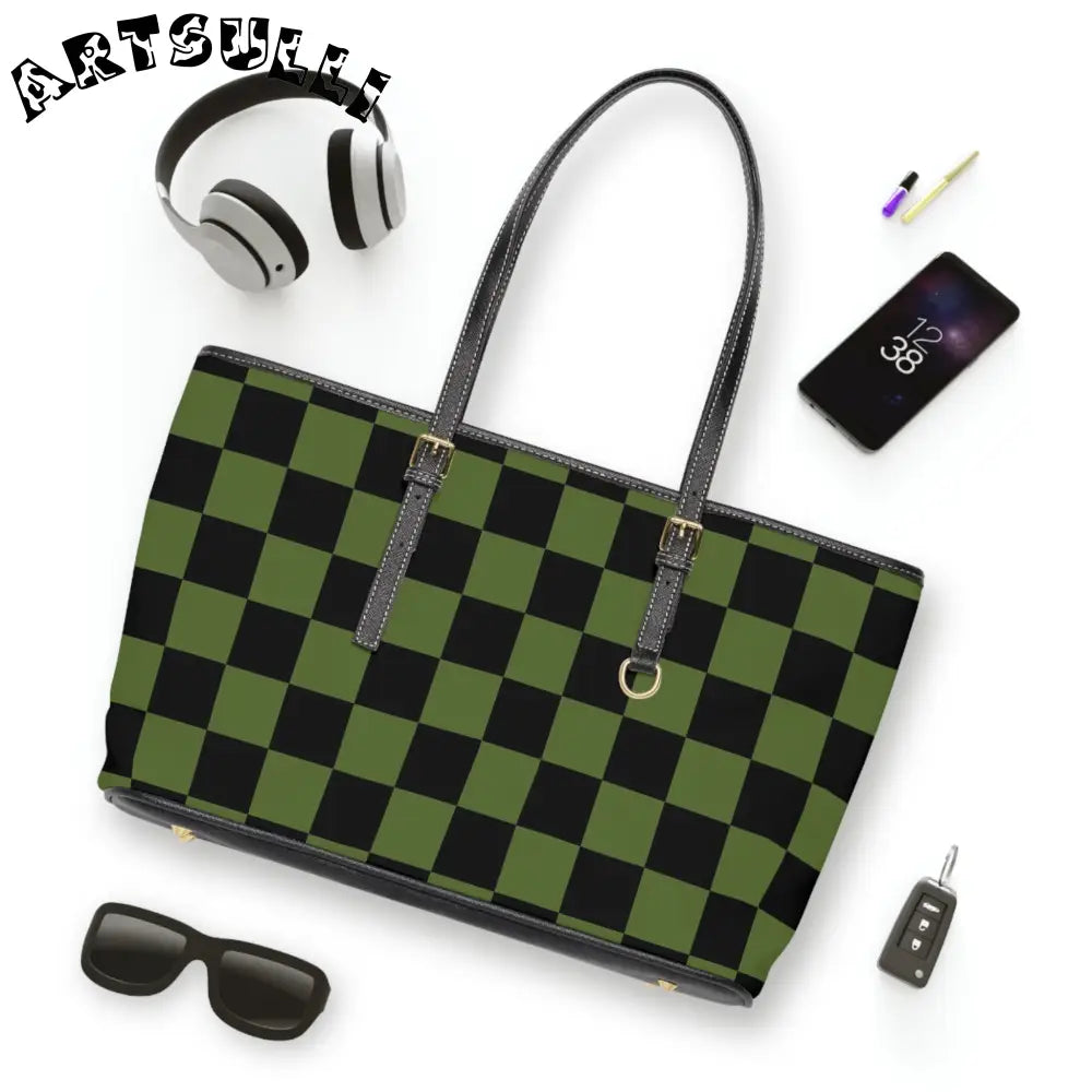 JAKKOUTTHEBXX Checkerboard Olive Green and Black PU Leather Shoulder