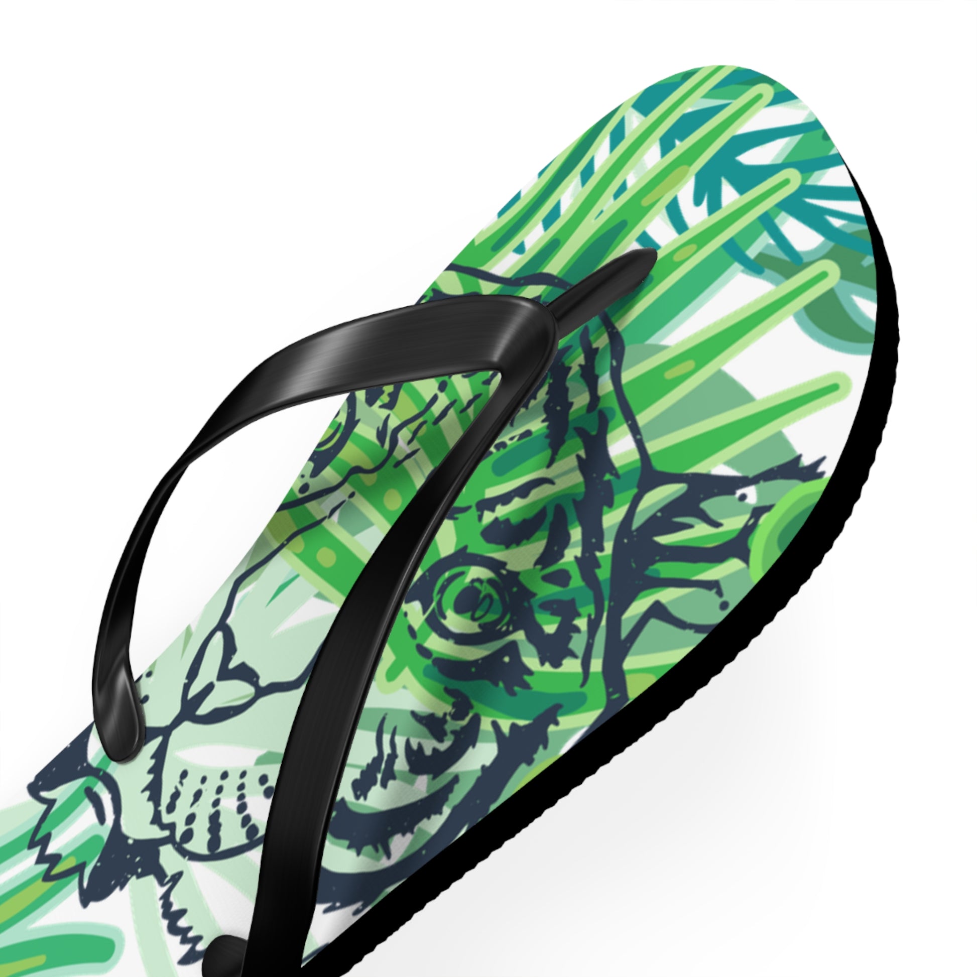Tropical Jungle Tigers Green Flip Flops, Artsulli - Art is Long, Life is Short, Shoes, , , , , , , 