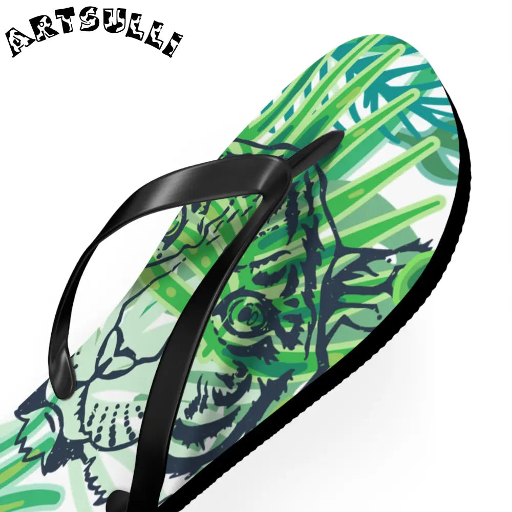 JAKKOUTTHEBXX Tropical Jungle Tigers Green Flip Flops JAKKOUTTHEBXX