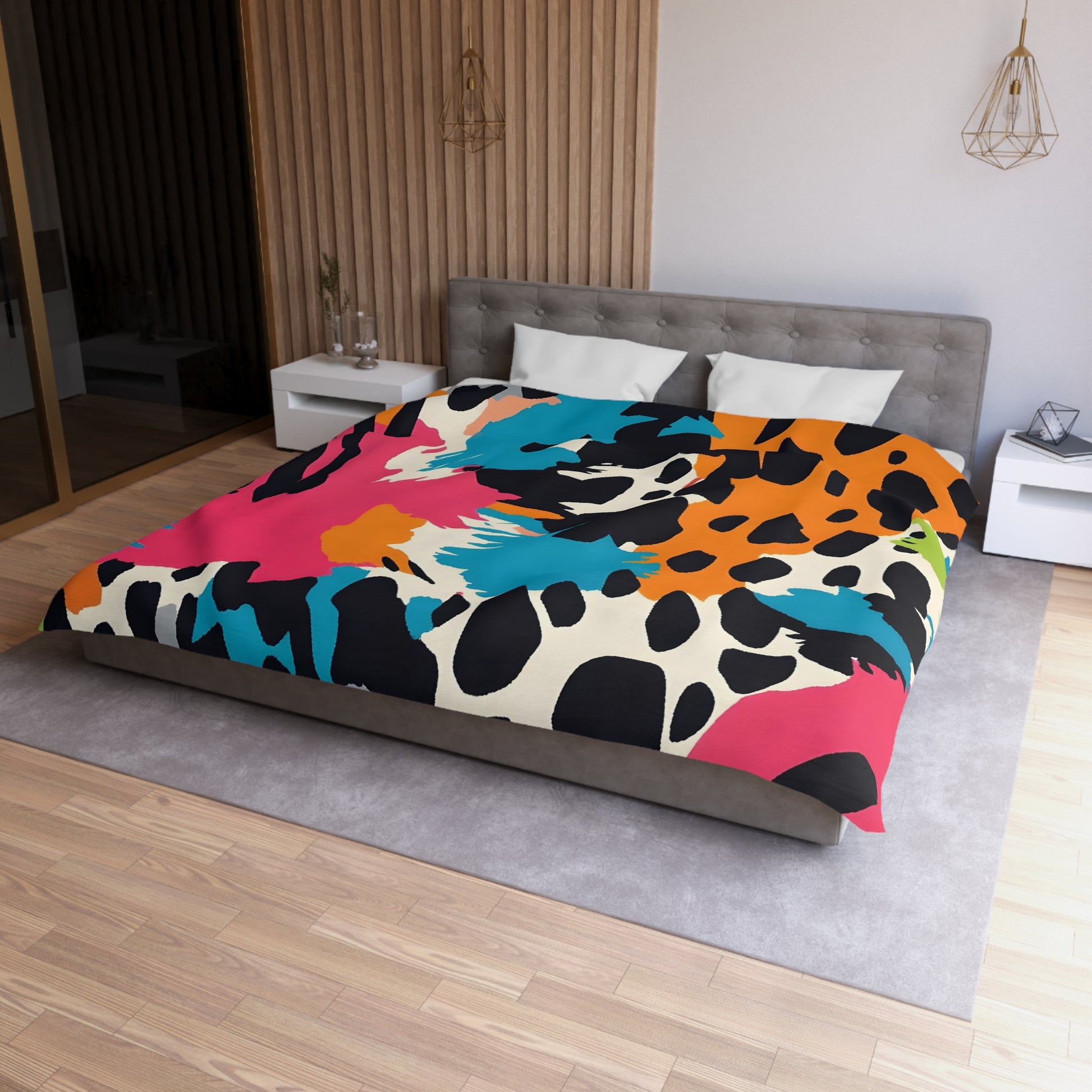 Wild Brush Strokes x Animal Print Multi-Color Microfiber Duvet Cover, Artsulli - Art is Long, Life is Short, Home Decor, , , , , , , 