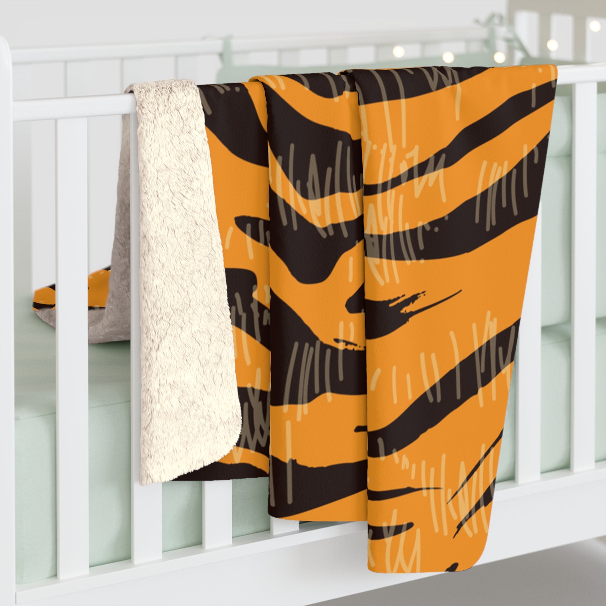 Tiger Scratches Orange & Black Sherpa Fleece Blanket, Artsulli - Art is Long, Life is Short, Home Decor, , , , , , , 