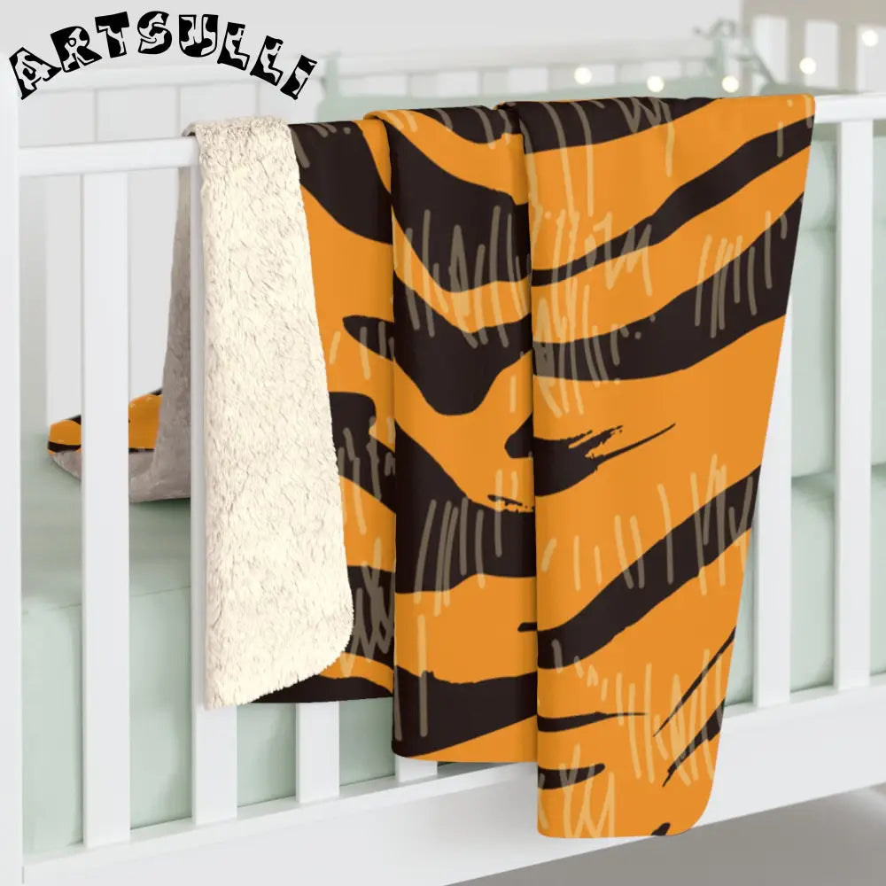 JAKKOUTTHEBXX Tiger Scratches Orange & Black Sherpa Fleece Blanket