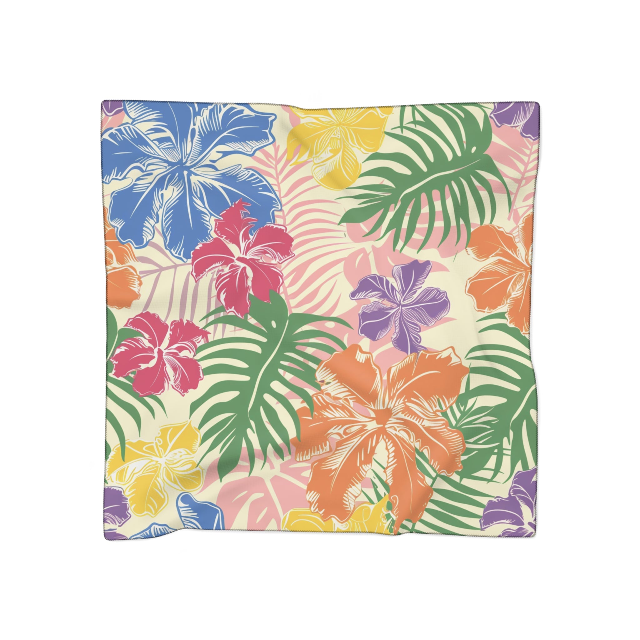 Blooming Tropical Flowers Poly Scarf, Artsulli - Art is Long, Life is Short, Accessories, Color, Poly chiffon, Size, 25" × 25", , , 32537814120608660769
