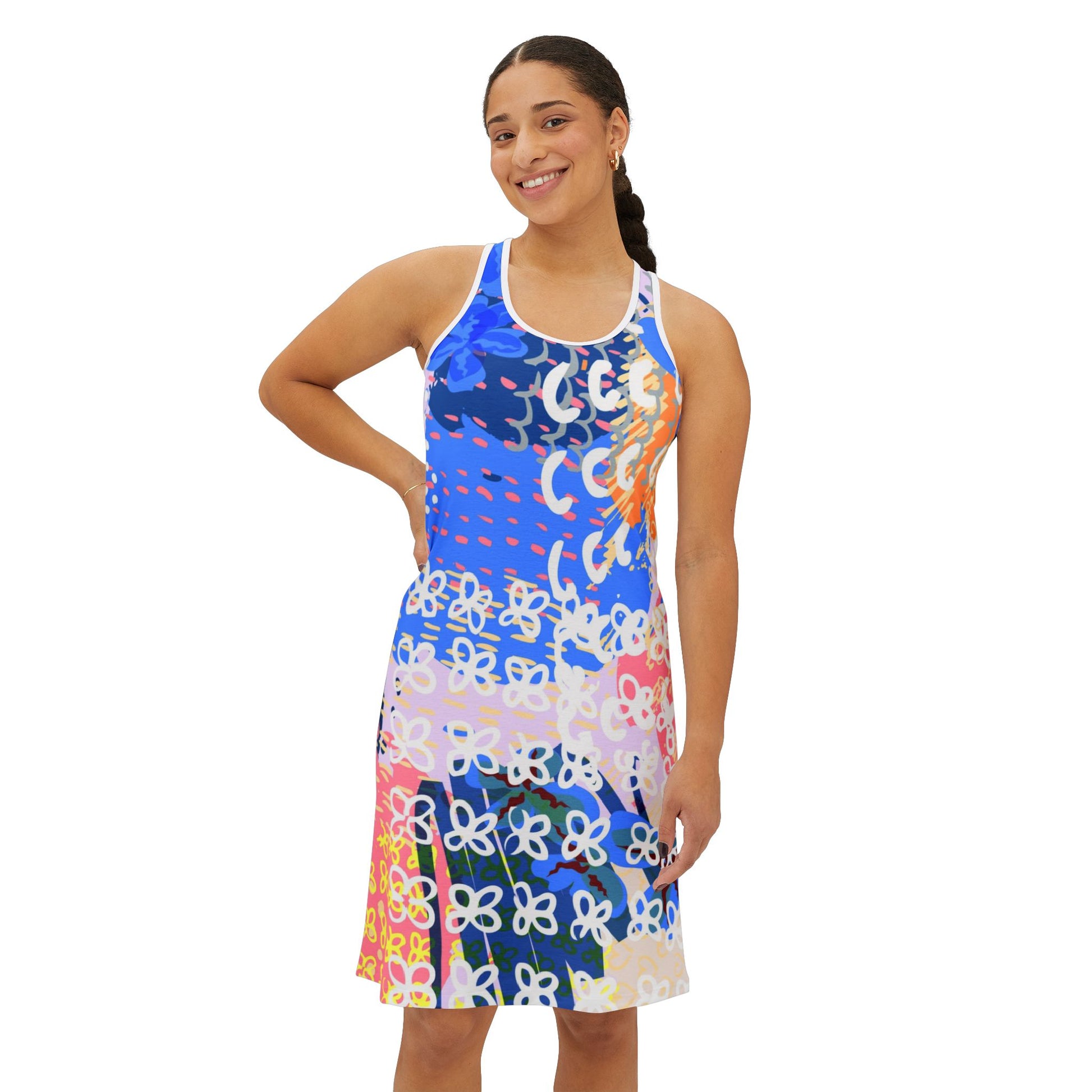 Flowers x Doodles x Hearts Multi-Color Women's Racerback Dress (AOP), Artsulli - Art is Long, Life is Short, Tank Top, , , , , , , 