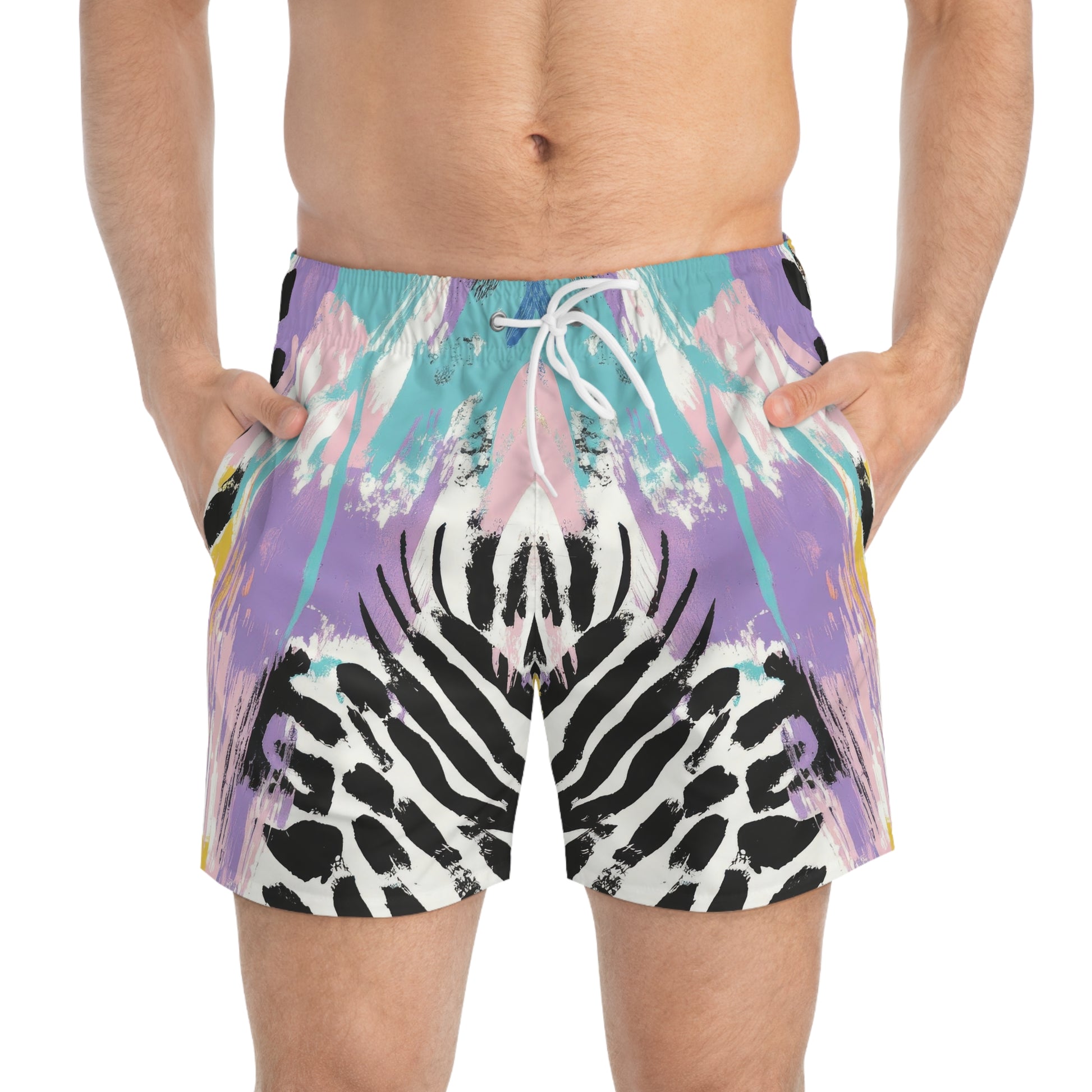 Wild Zebra Stripes x Paint Brush Strokes Multi-Color Swim Trunks (AOP), Artsulli - Art is Long, Life is Short, All Over Prints, , , , , , , 