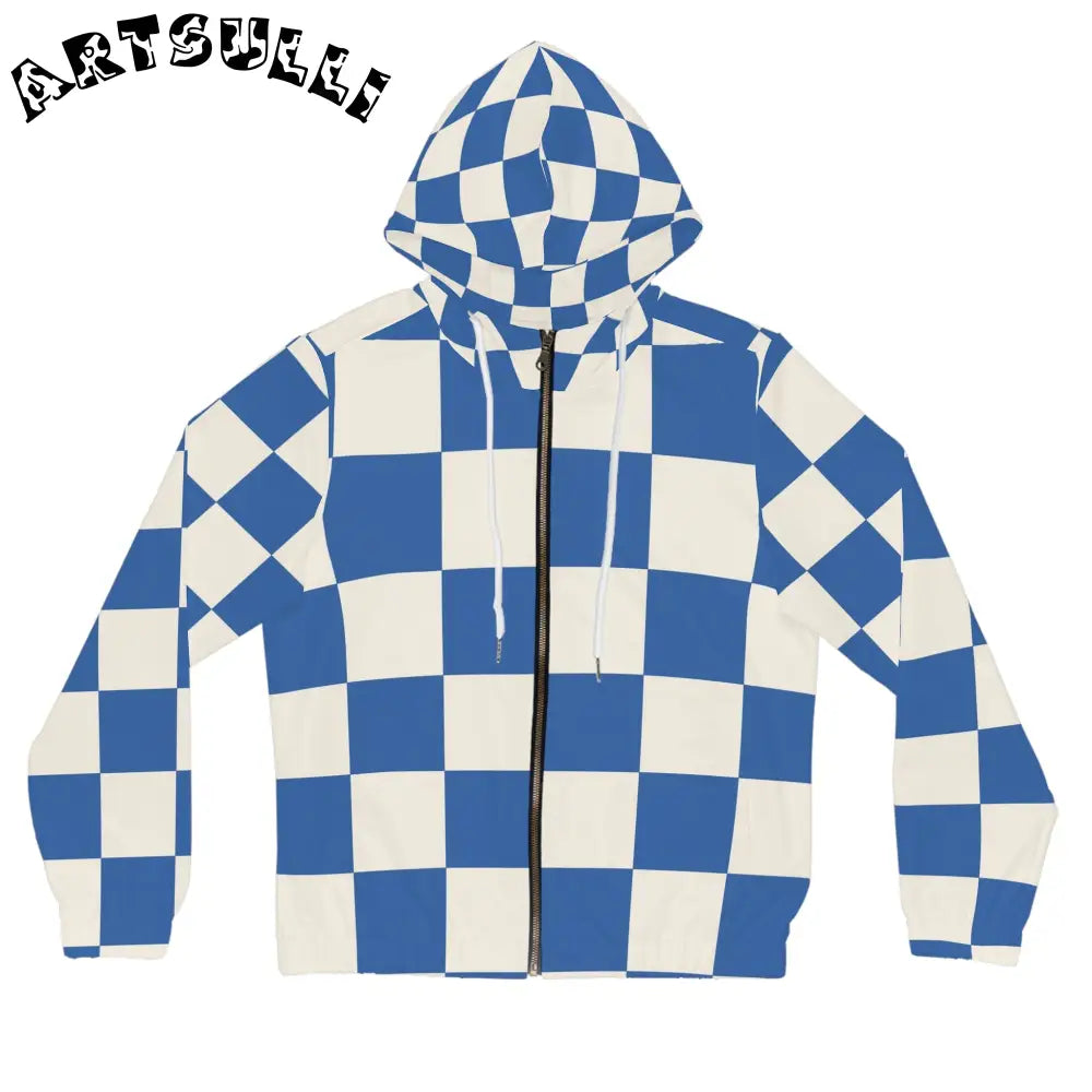 JAKKOUTTHEBXX Checkerboard Blue Women’s Full-Zip Hoodie (AOP)