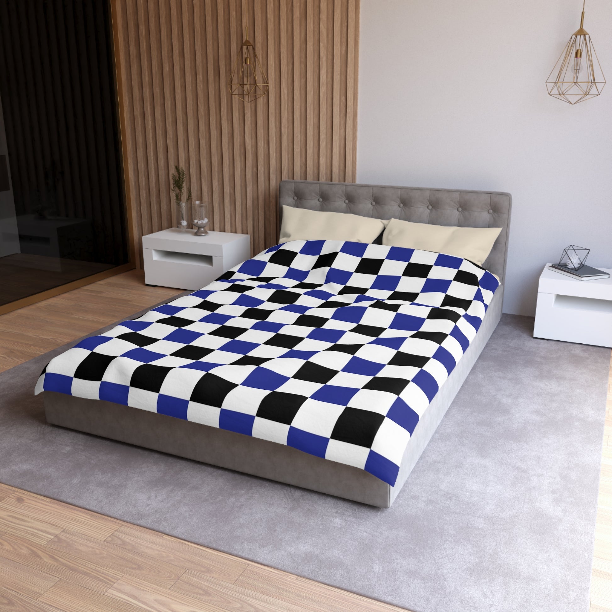 Checkerboard Blue White and Black Microfiber Duvet Cover, Artsulli - Art is Long, Life is Short, Home Decor, , , , , , , 