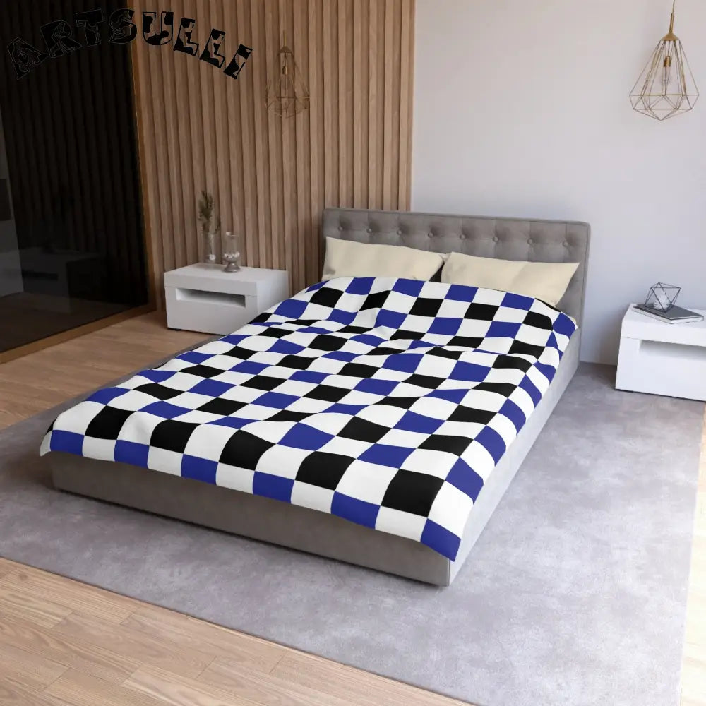 JAKKOUTTHEBXX Checkerboard Blue White and Black Microfiber Duvet