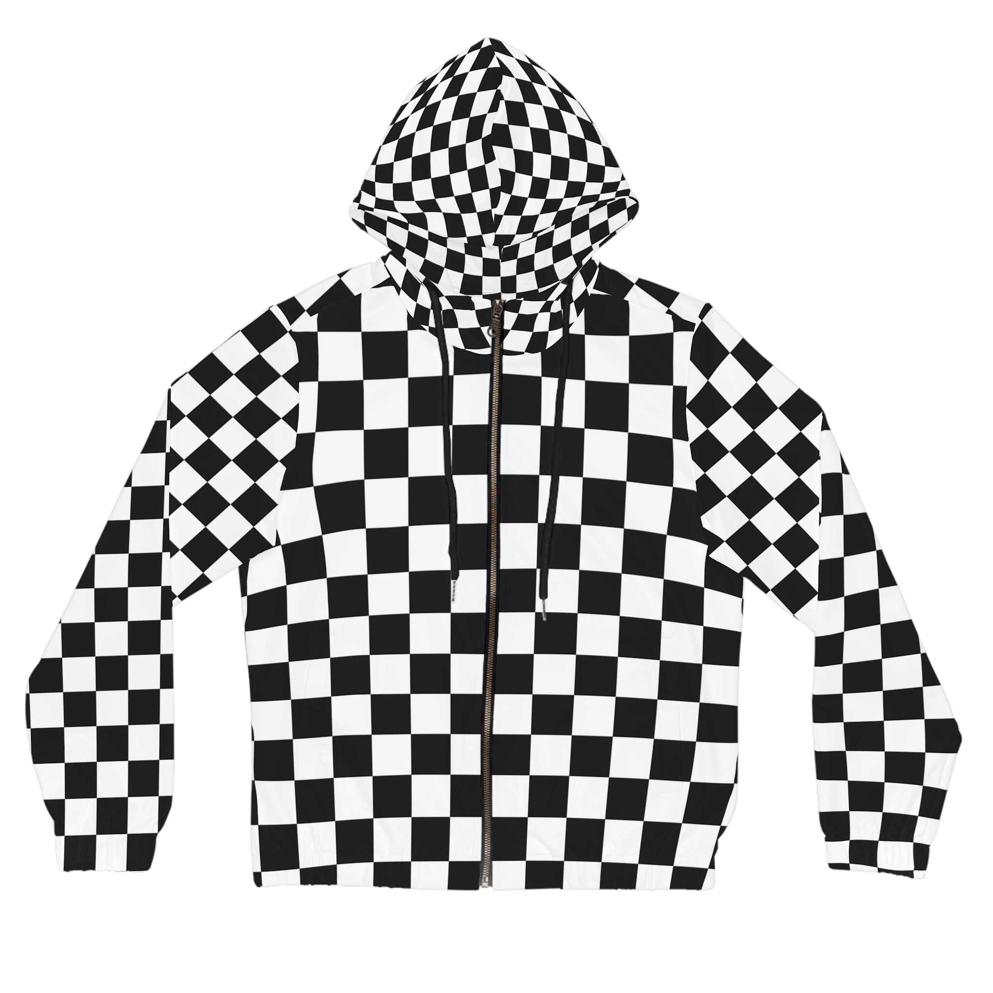 Checkerboard White and Black Women’s Full-Zip Hoodie (AOP), Artsulli - Art is Long, Life is Short, All Over Prints, Size, XS, Color, Black, , , 28182240641540774811