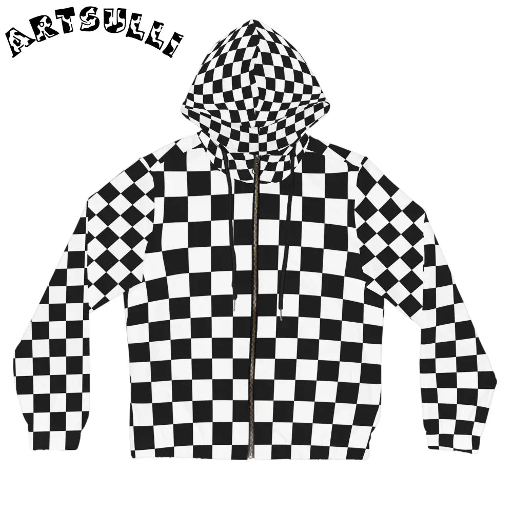 JAKKOUTTHEBXX Checkerboard White and Black Women’s Full-Zip Hoodie