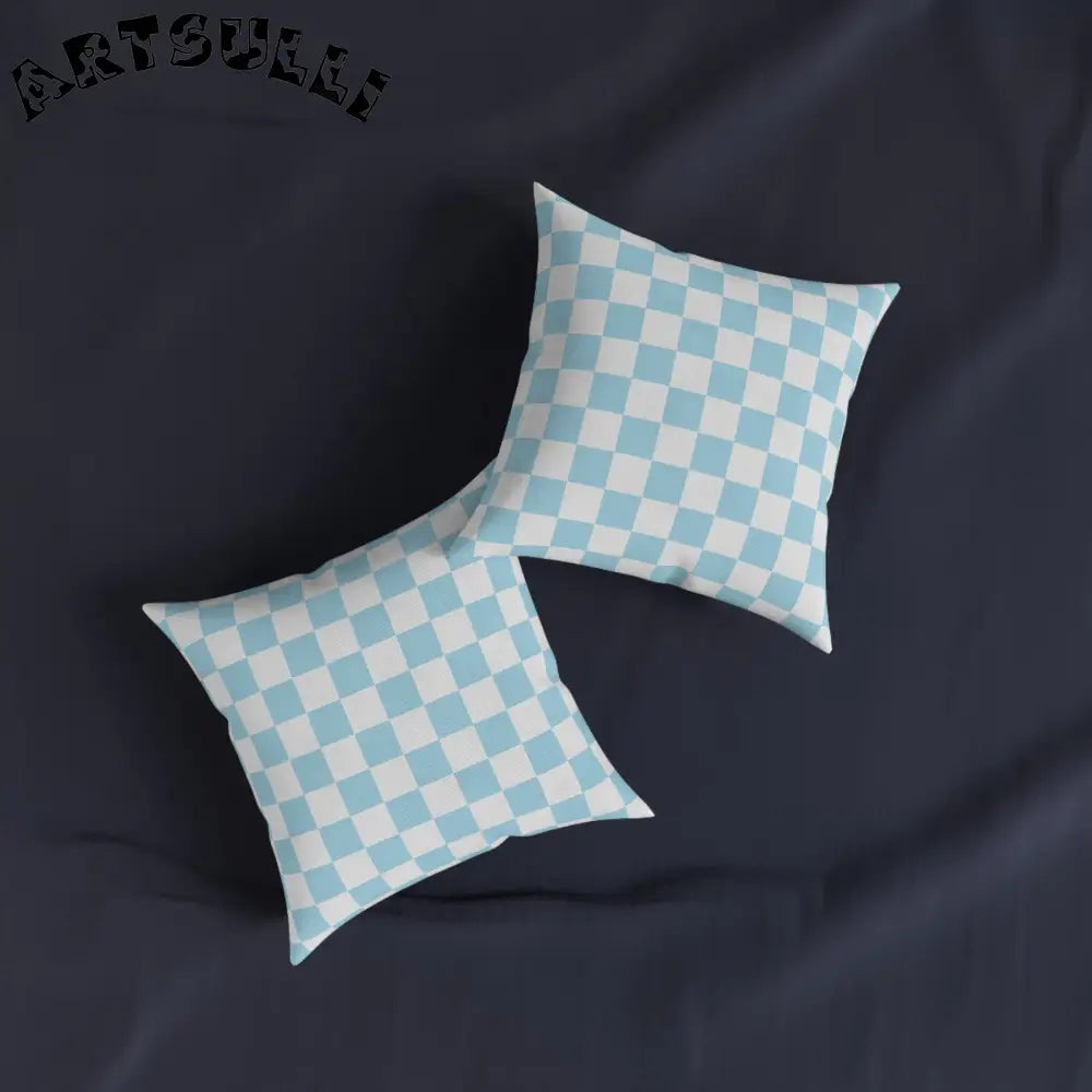JAKKOUTTHEBXX Checkerboard Sky Blue Square Pillow JAKKOUTTHEBXX