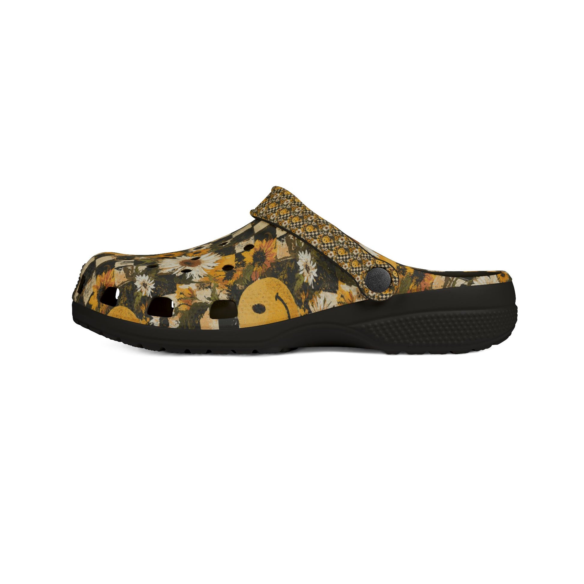 Smiley Face x Checkerboard x Sunflowers x Trippy x Vintage Black and Yellow EVA Foam Rubber Shoes (AOP), Artsulli - Art is Long, Life is Short, Shoes, , , , , , , 