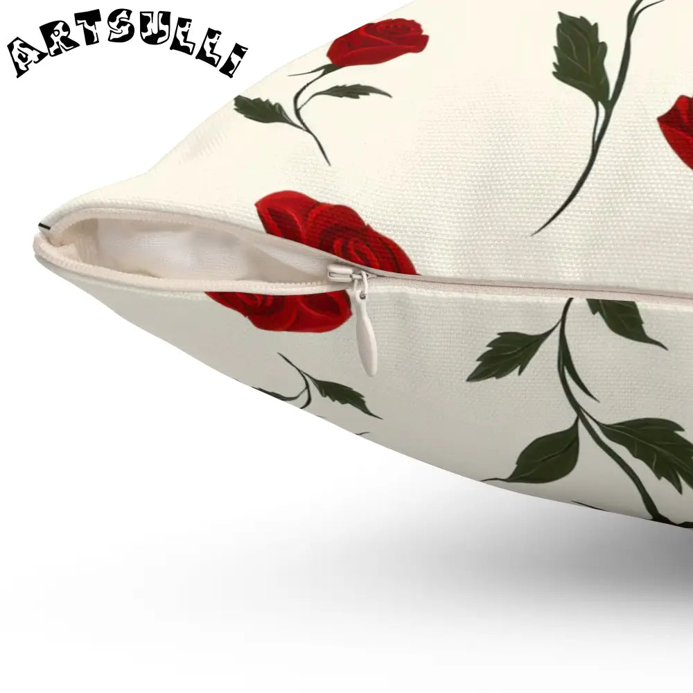 JAKKOUTTHEBXX Red Roses Spun Polyester Square Pillow JAKKOUTTHEBXX