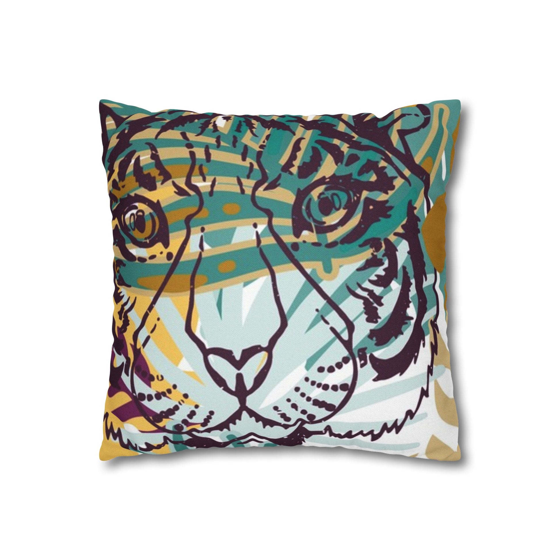 Tropical Jungle Tigers Brown and Green Spun Polyester Square Pillowcase, Artsulli - Art is Long, Life is Short, Home Decor, , , , , , , 