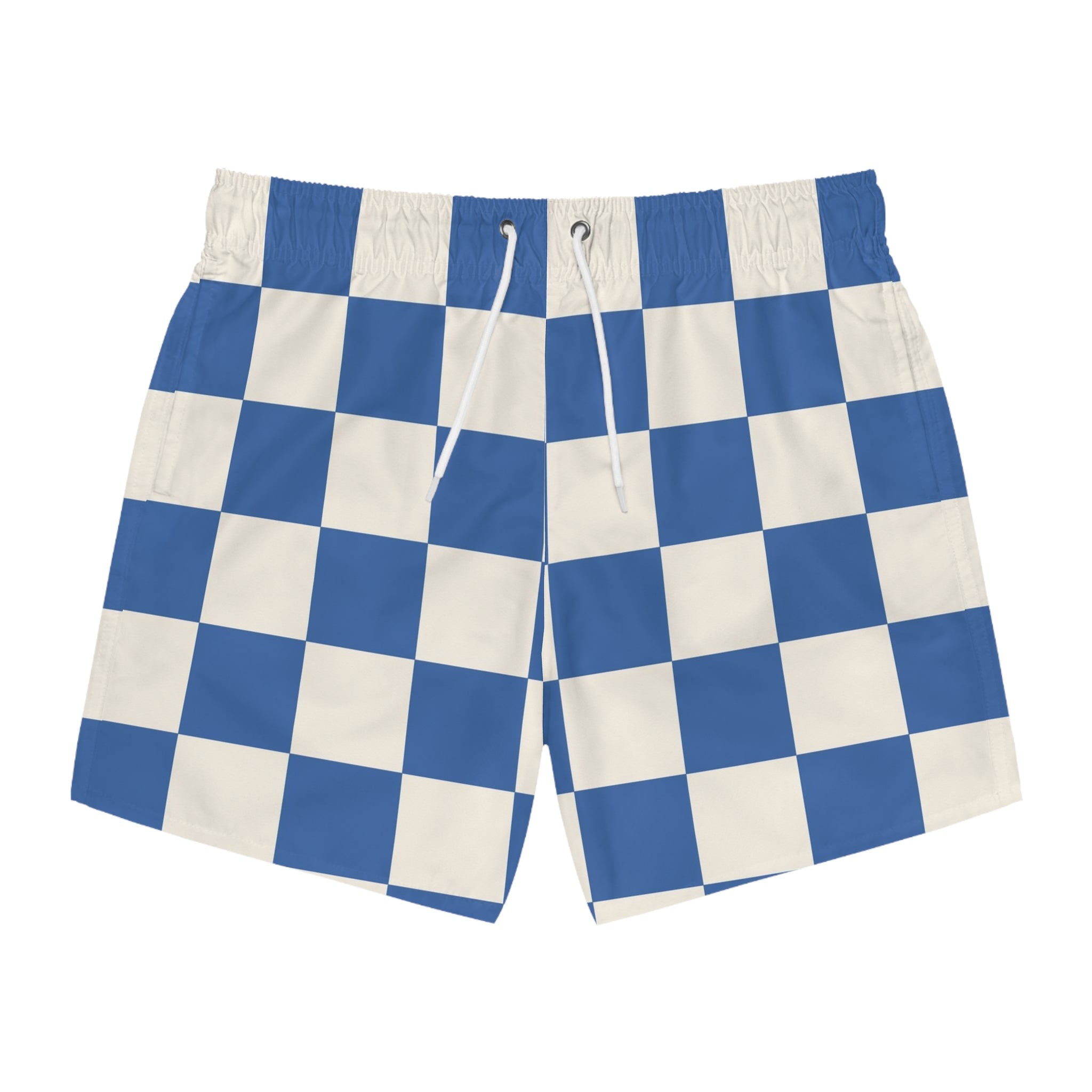 Checkerboard Blue Swim Trunks (AOP), Artsulli - Art is Long, Life is Short, All Over Prints, Size, XS, Color, Seam thread color automatically matched to design, , , 57856556427758728129
